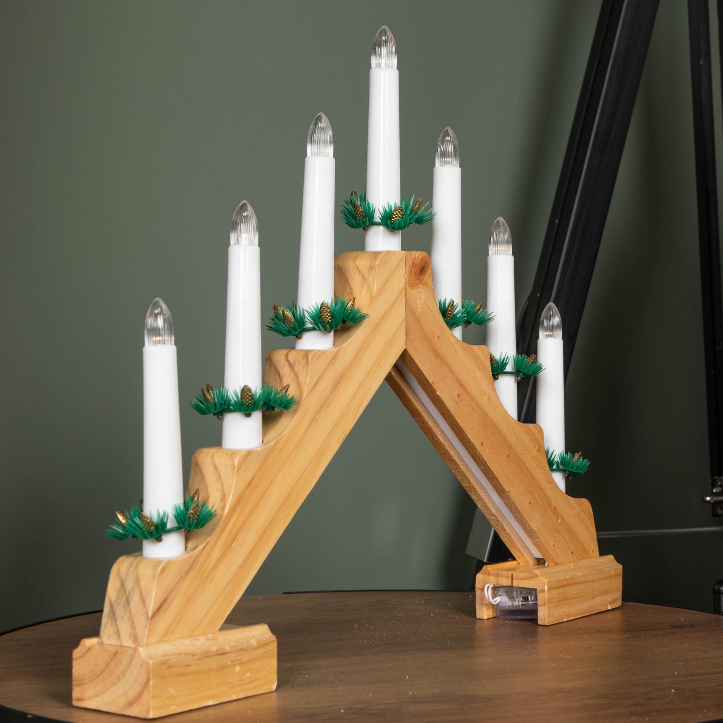 41cm Battery Operated Light up Wooden Christmas Candle Bridge with 7 Warm White LEDs