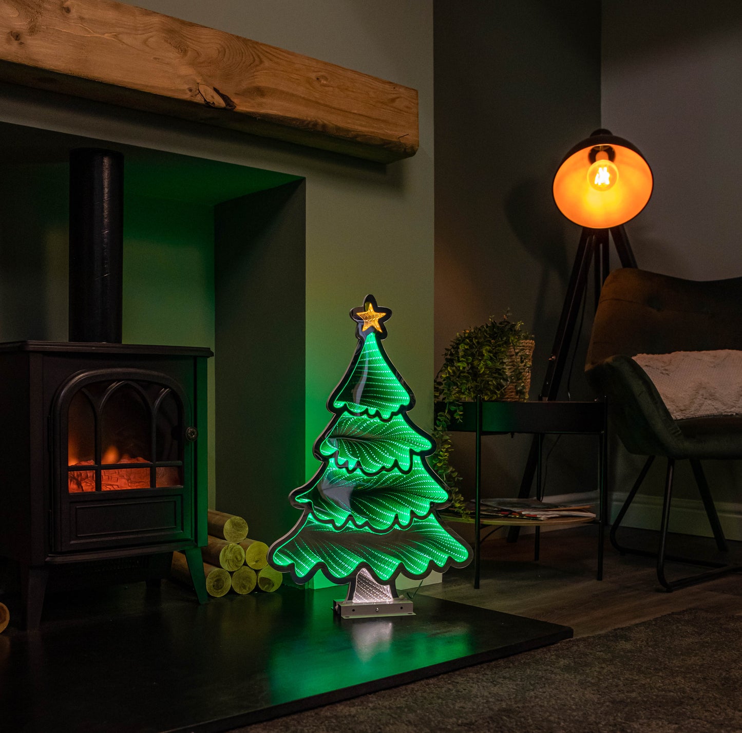 60cm Infinity Standing Christmas Tree on Metal Base with Green LEDs