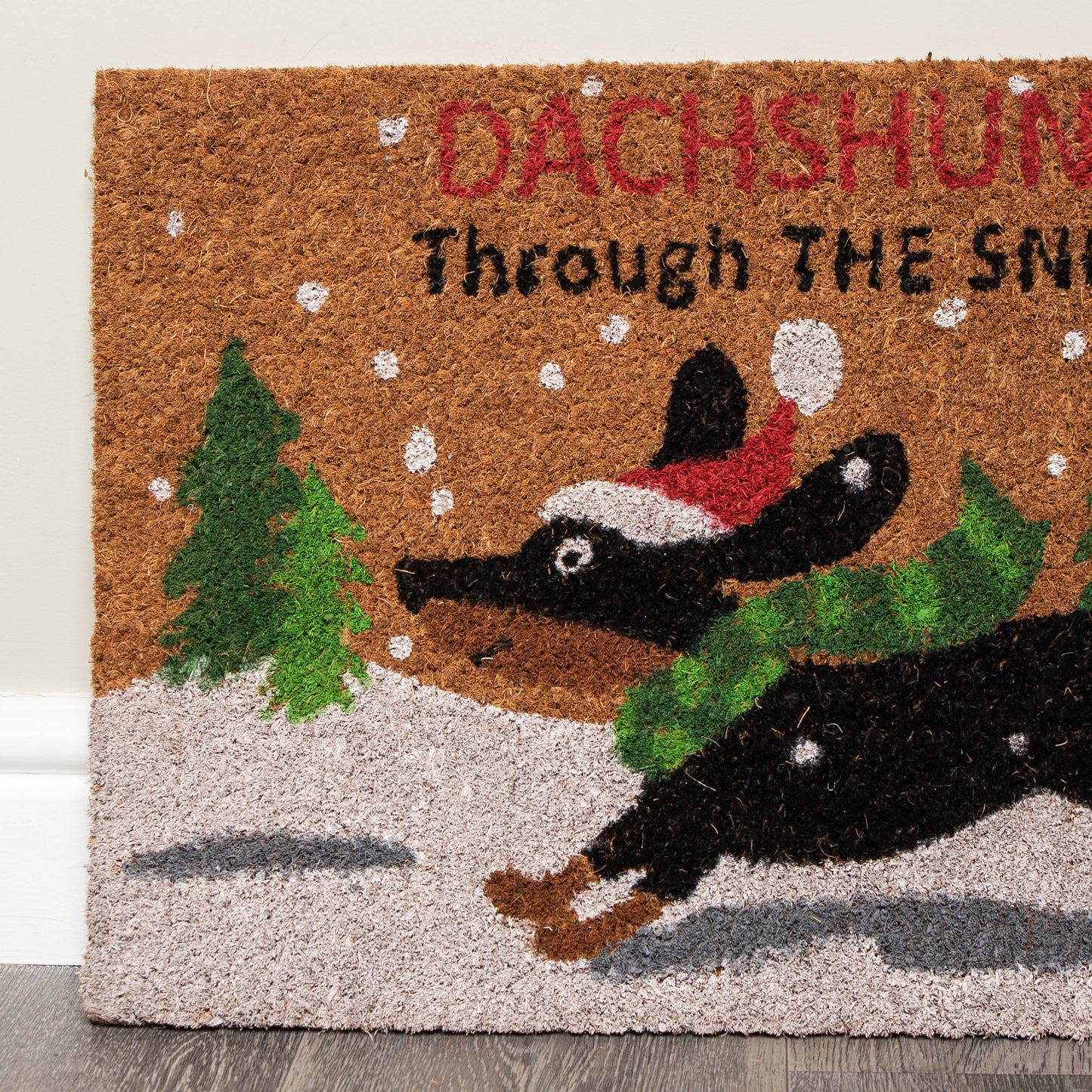 60cm x 40cm Brown Christmas Dashing Dachshund Dog Doormat 