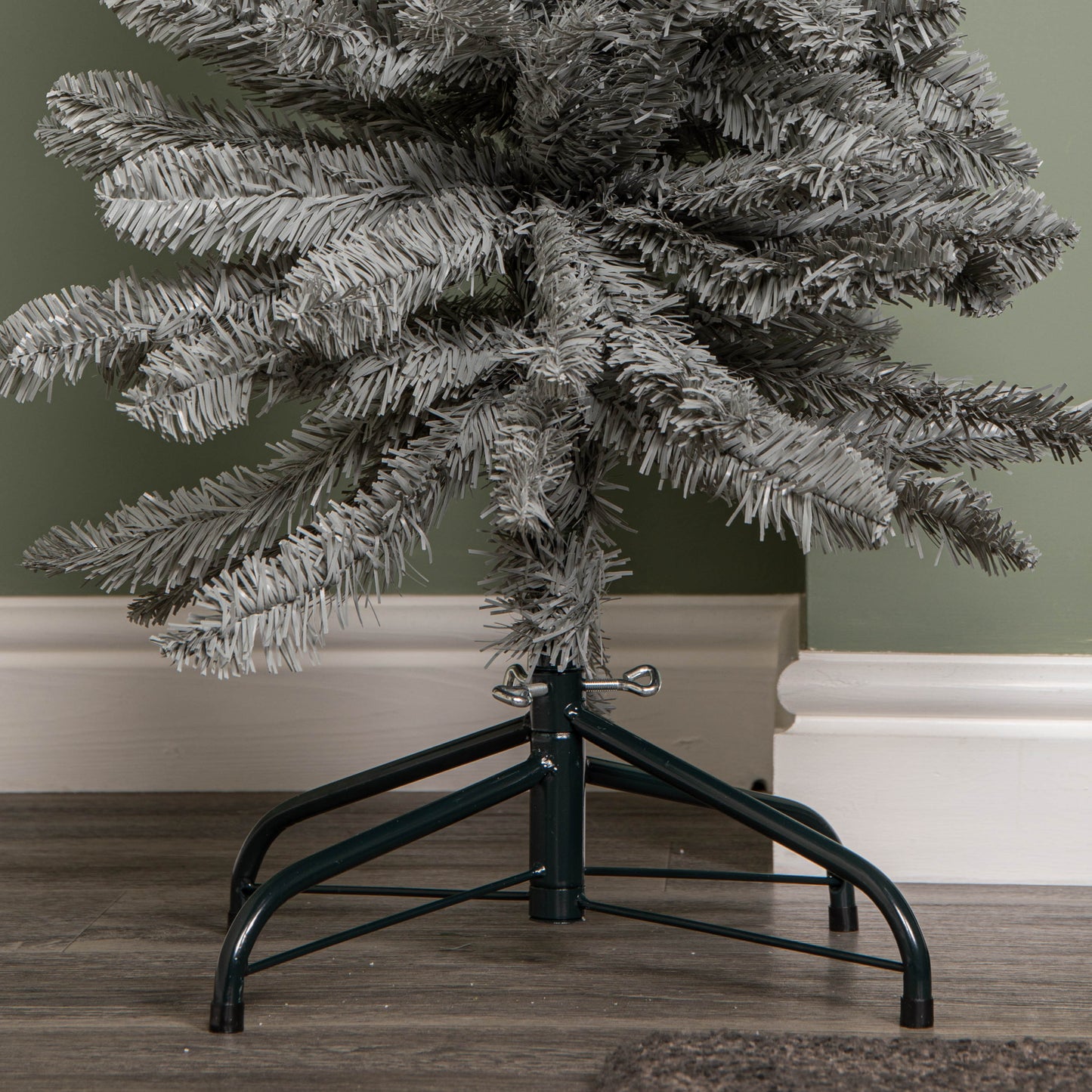 6ft (1.8m) Grey Artificial Pencil Christmas Tree With Green Metal Stand and 321 Tips