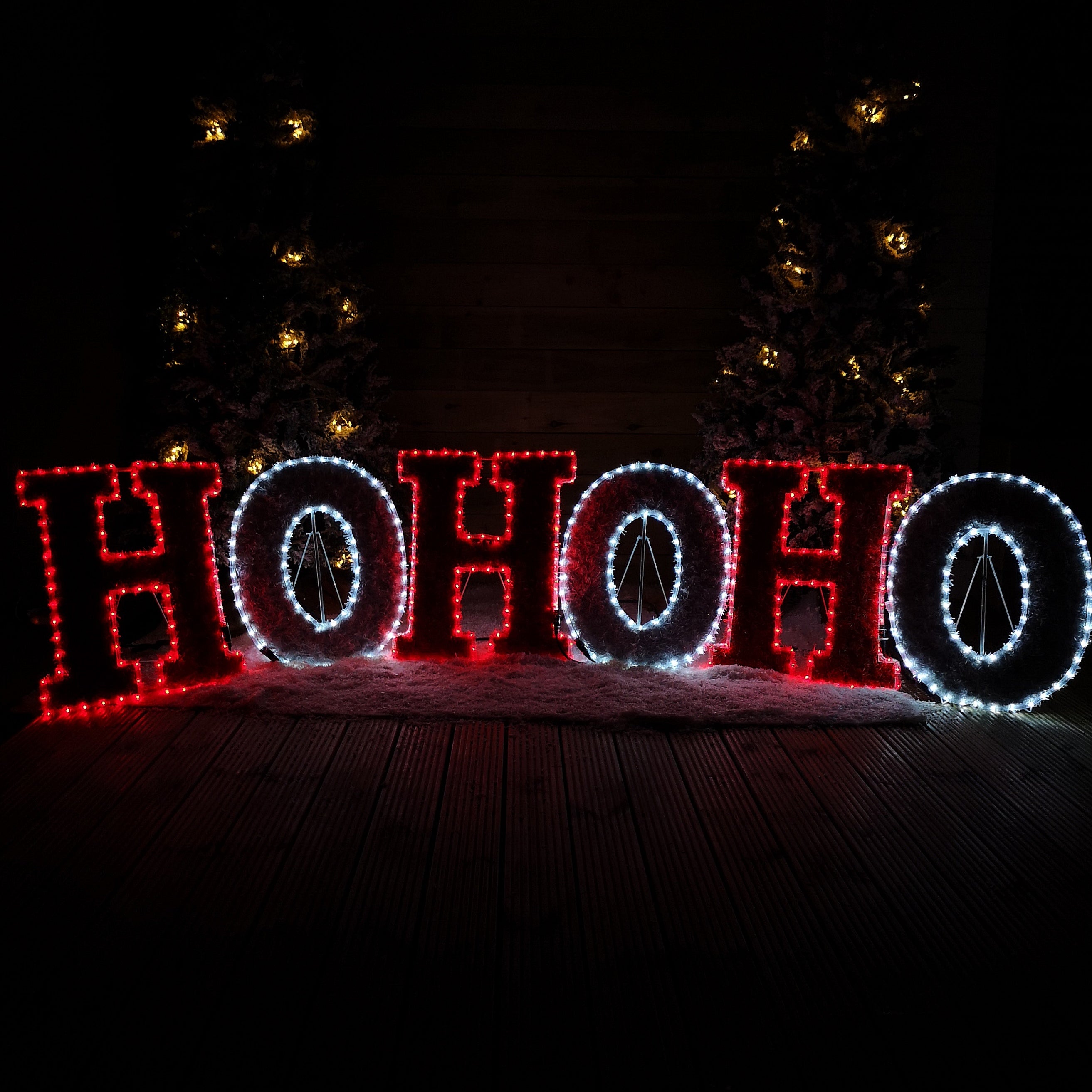 3m x 60cm LED Tinsel HO HO HO Christmas Sign Decoration with 504 Red and White LEDs