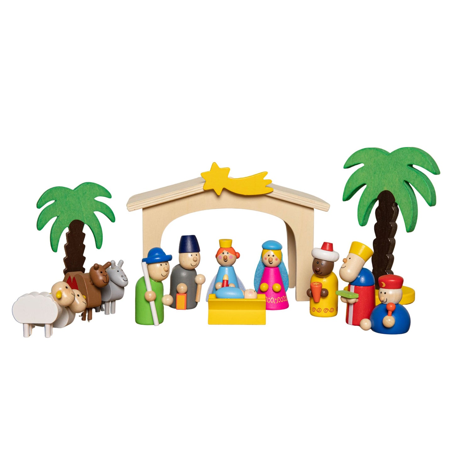 24cm Wooden Christmas Nativity Scene Playset With Multi-Coloured Figures