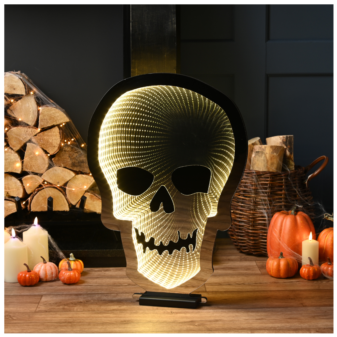 60cm Light up Halloween Skull Infinity Decoration with Warm White LEDs