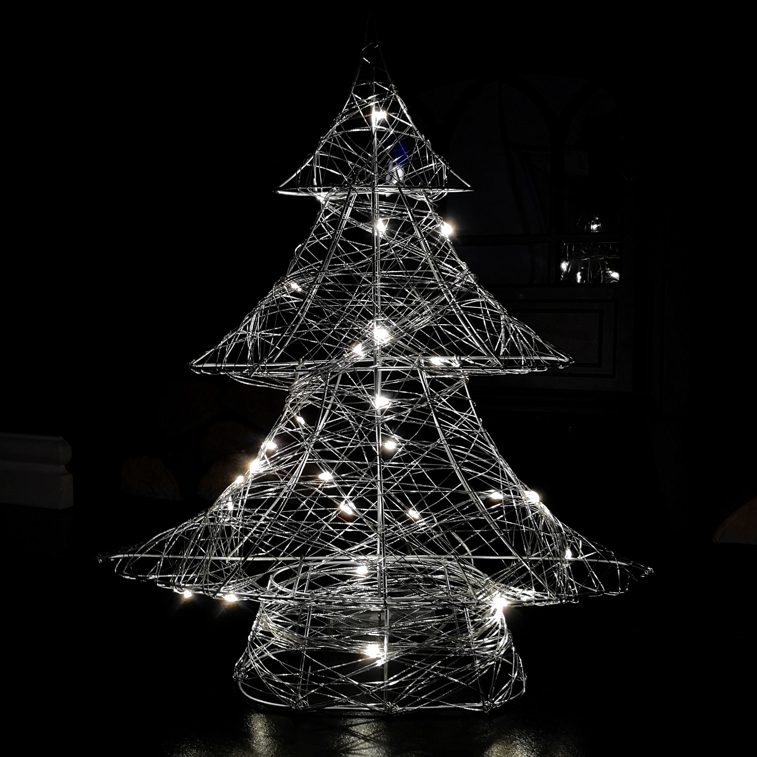 40cm Battery Operated Silver Woven Mesh Christmas Tree with Warm White LEDs
