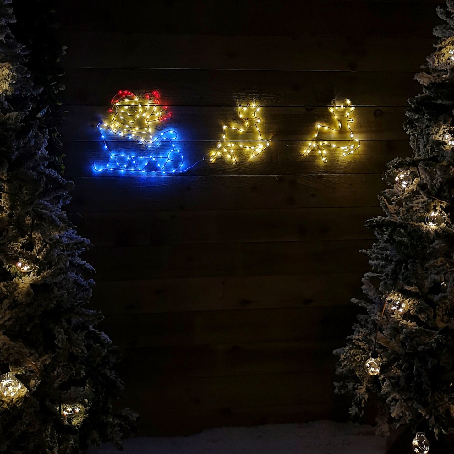 1.2m Flashing Chasing Christmas Santa Sleigh and Reindeer with 190 Red White and Blue Pin Wire LED