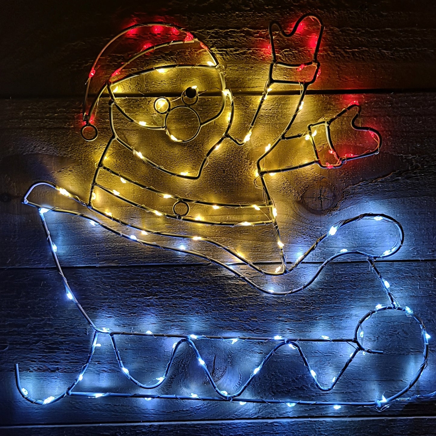 1.2m Flashing Chasing Christmas Santa Sleigh and Reindeer with 190 Red White and Blue Pin Wire LED