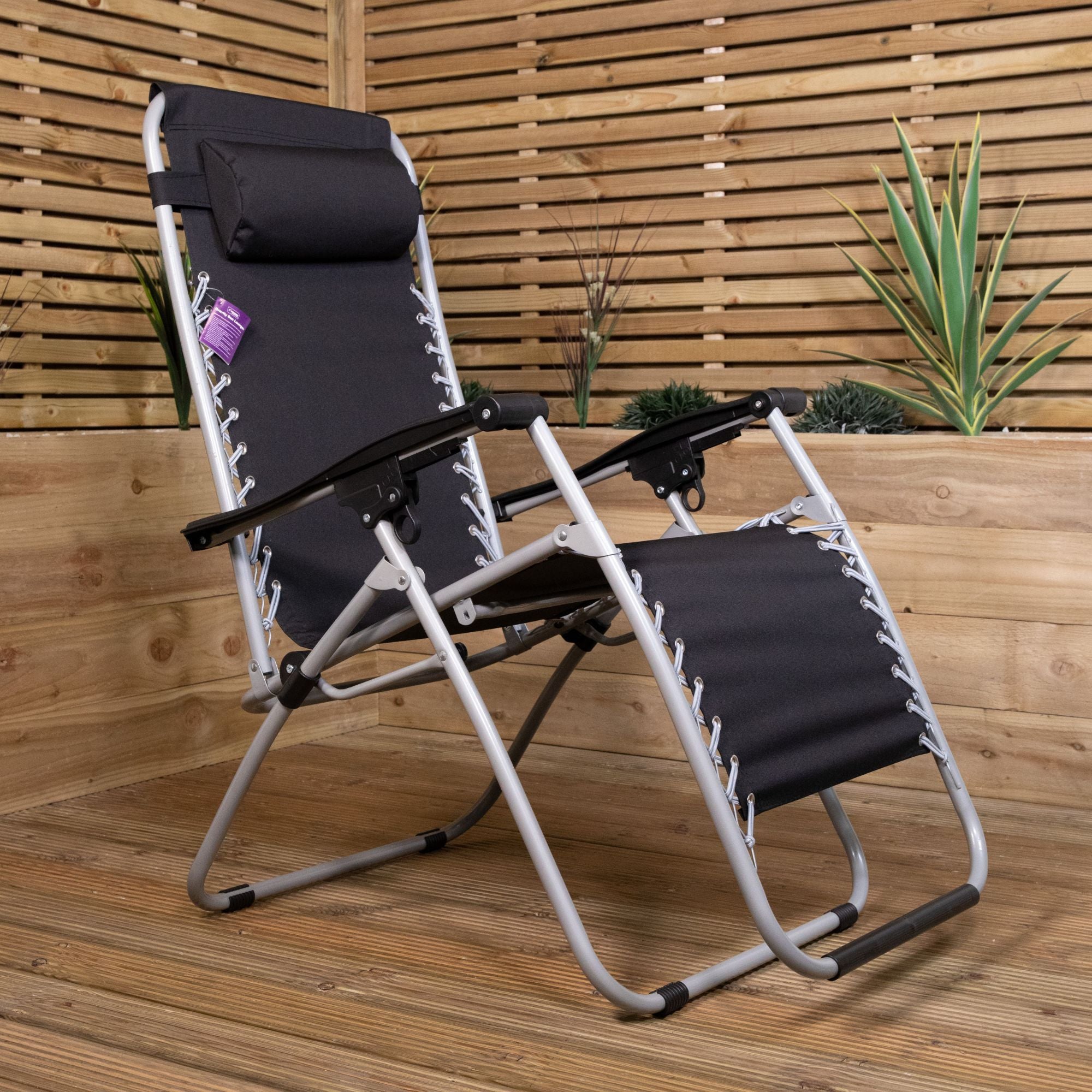 Multi Position Garden Gravity Relaxer Chair Sun Lounger in Black & Silver