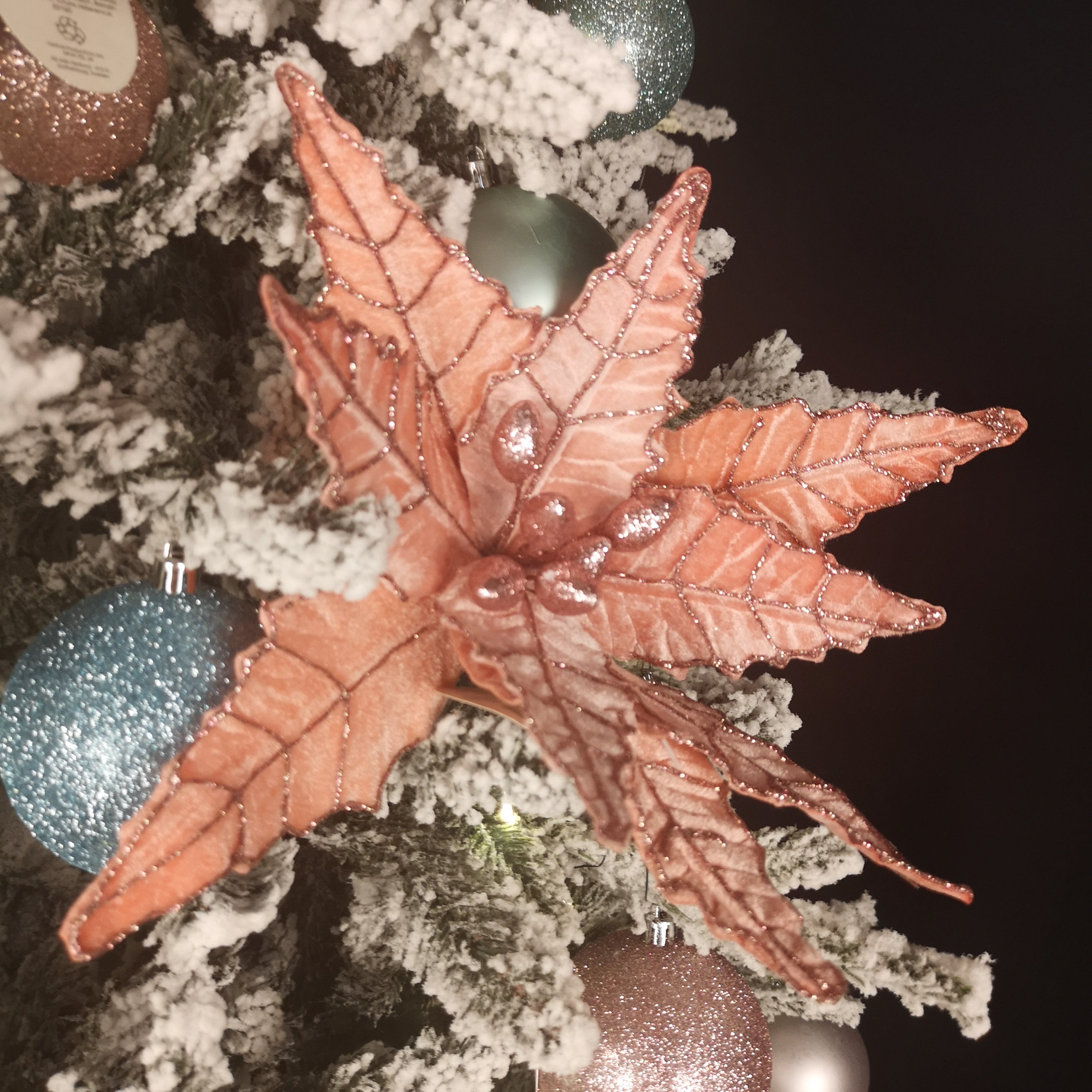 50cm Frosted Light Coral Pink Poinsettia Stem Christmas Decoration