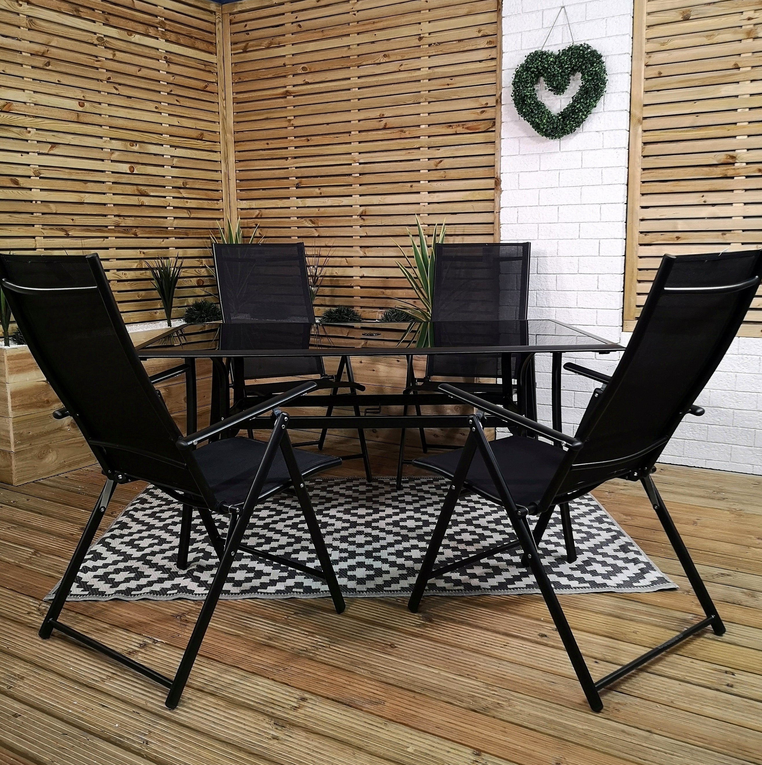 Outdoor 4 Person Rectangular Glass Top Garden Patio Dining Table Chairs Set