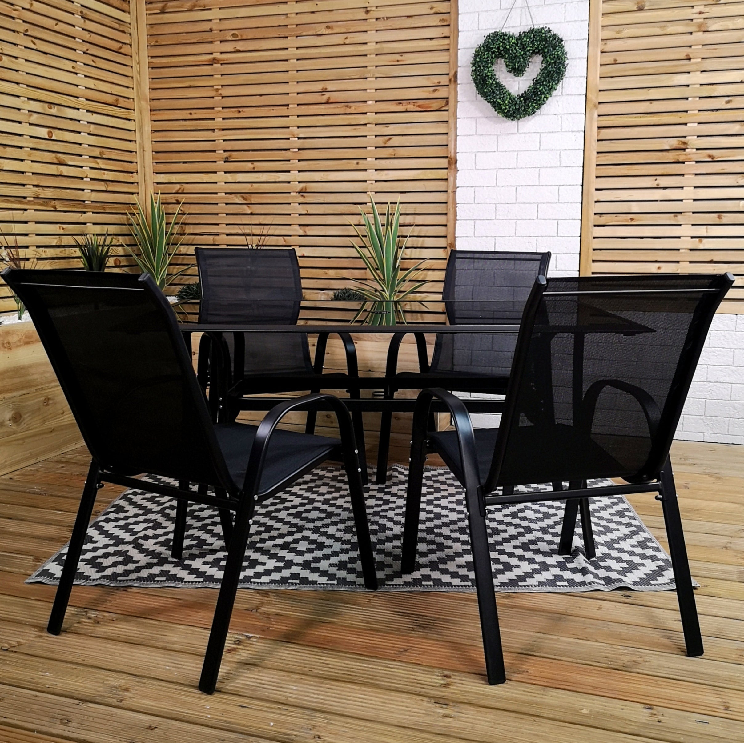 Outdoor 4 Person Rectangular Glass Top Garden Patio Dining Table Chairs Set