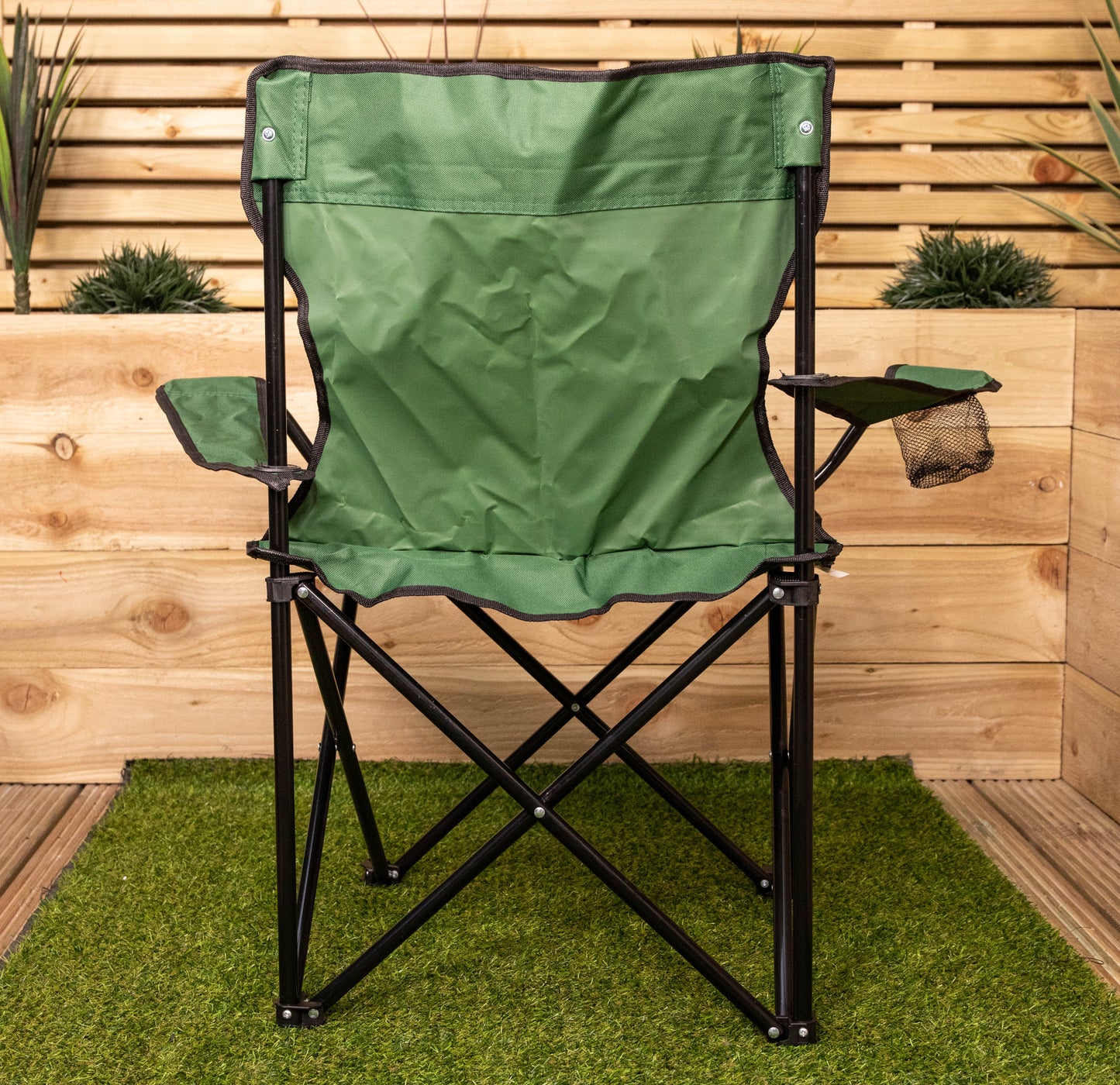 Green Folding Canvas Camping / Festival / Outdoor Chair with Arms and Cup Holder