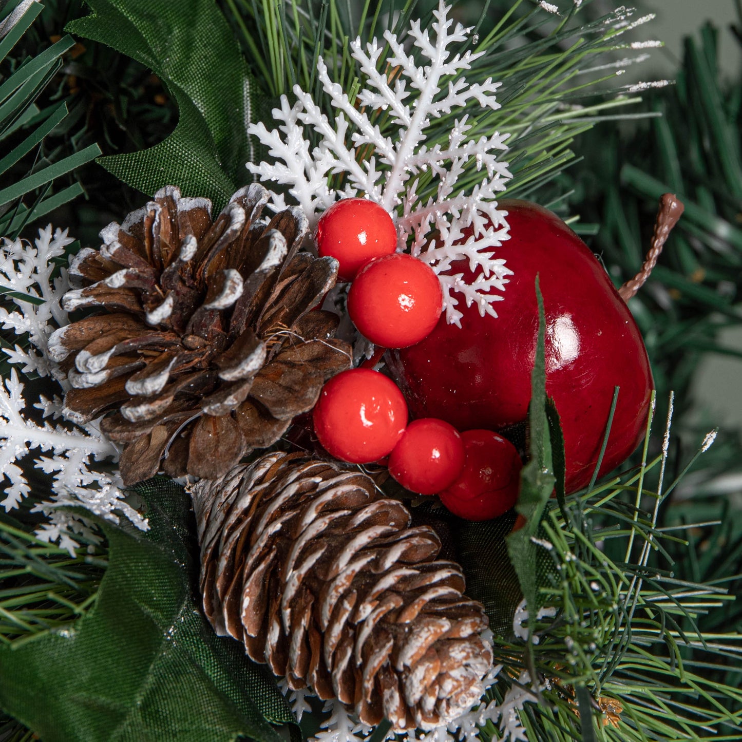 Set of 6 18cm Christmas Pick Decoration with Frosted Pinecones, Apple and Red Berries