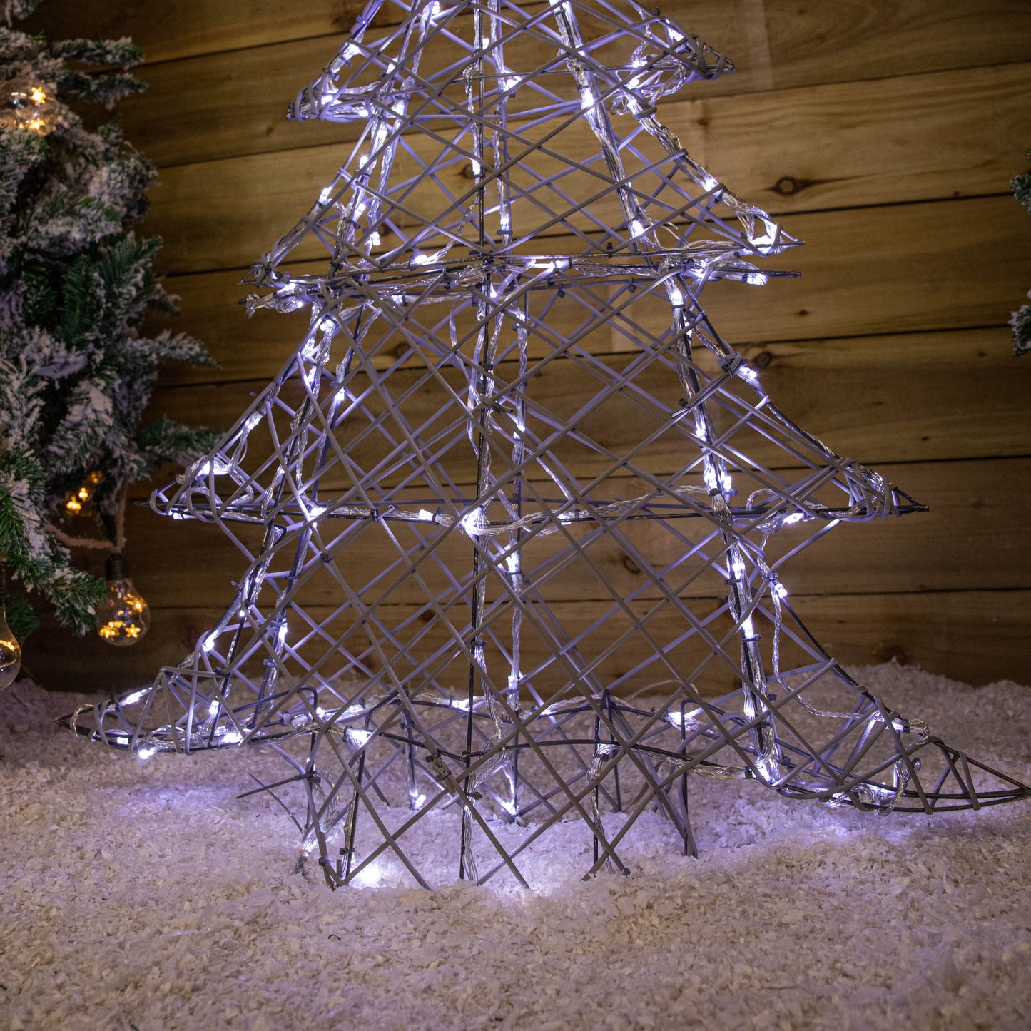 90cm Light up Grey Rattan Christmas Tree with 120 White & Warm White LEDs