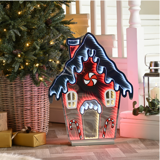 66cm Light up Gingerbread House Christmas Decoration with Red and White LEDs