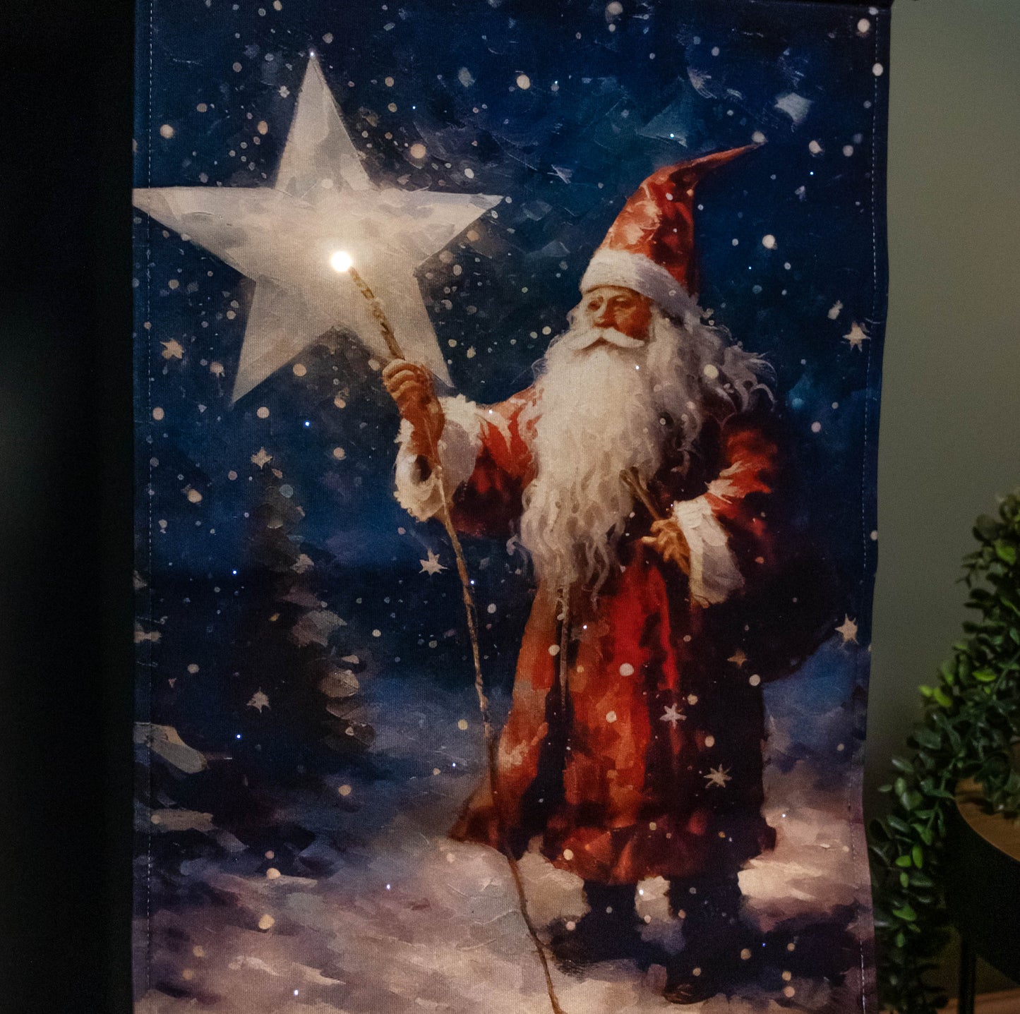 60cm x 40cm Battery Operated Light up St Nick Fabric Hanging Christmas Banner