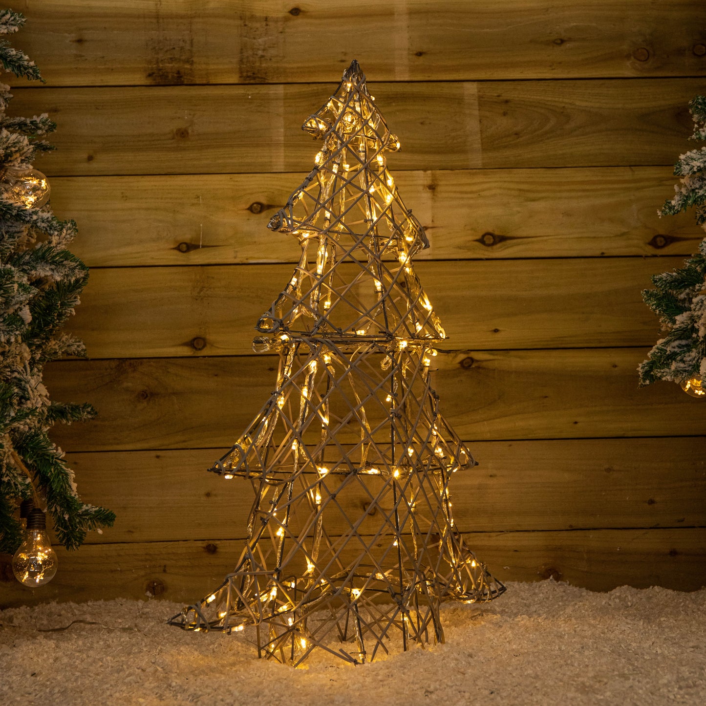 90cm Light up Grey Rattan Christmas Tree with 120 White & Warm White LEDs