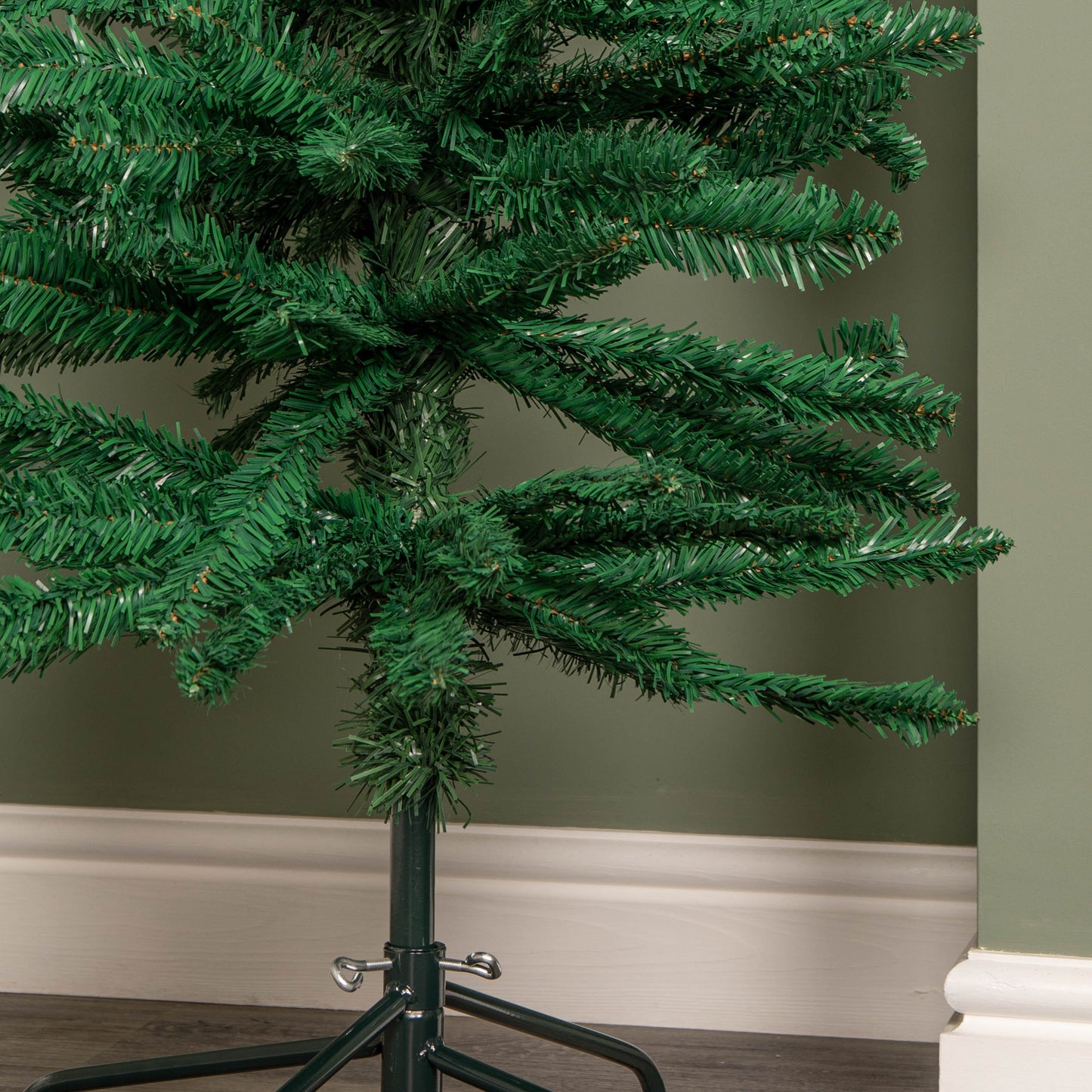 8ft (2.4m) Green Artificial Pencil Christmas Tree With Green Metal Stand and 460 Tips