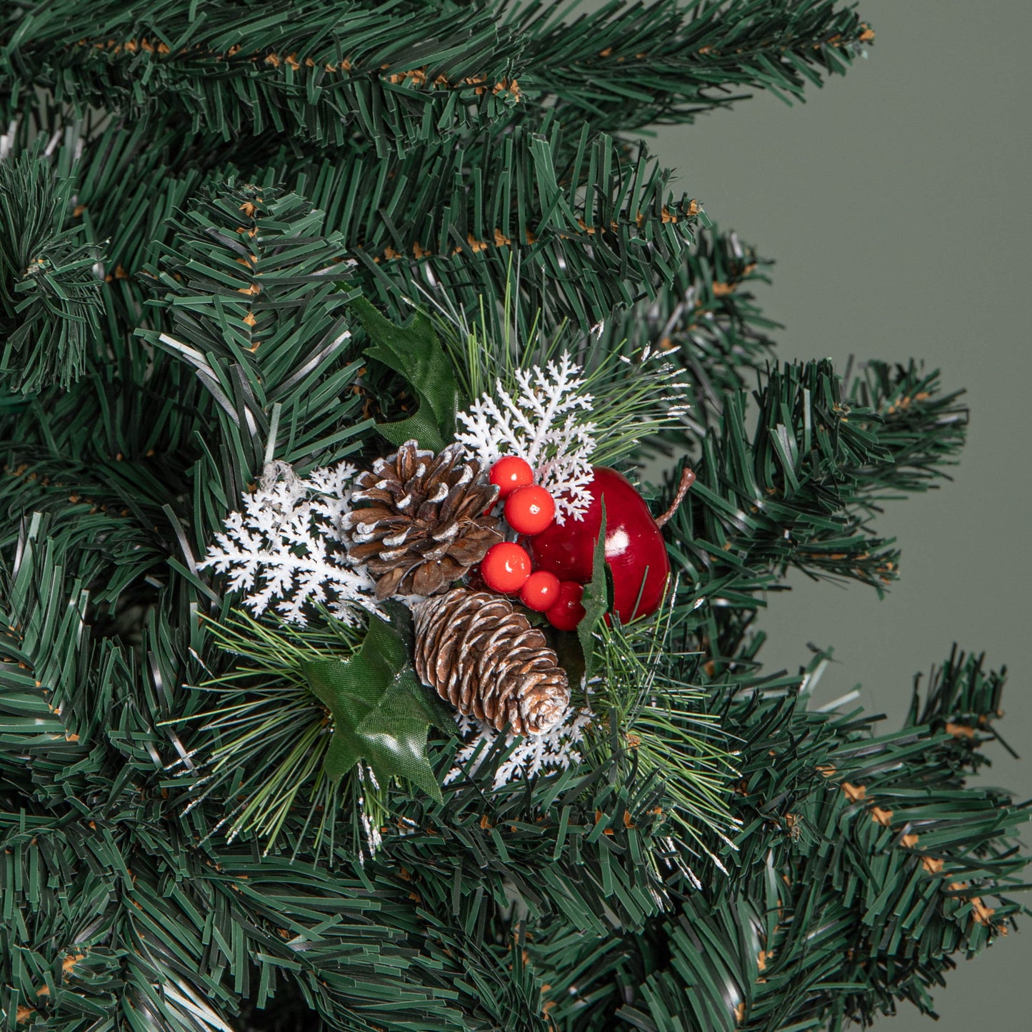 Set of 6 18cm Christmas Pick Decoration with Frosted Pinecones, Apple and Red Berries