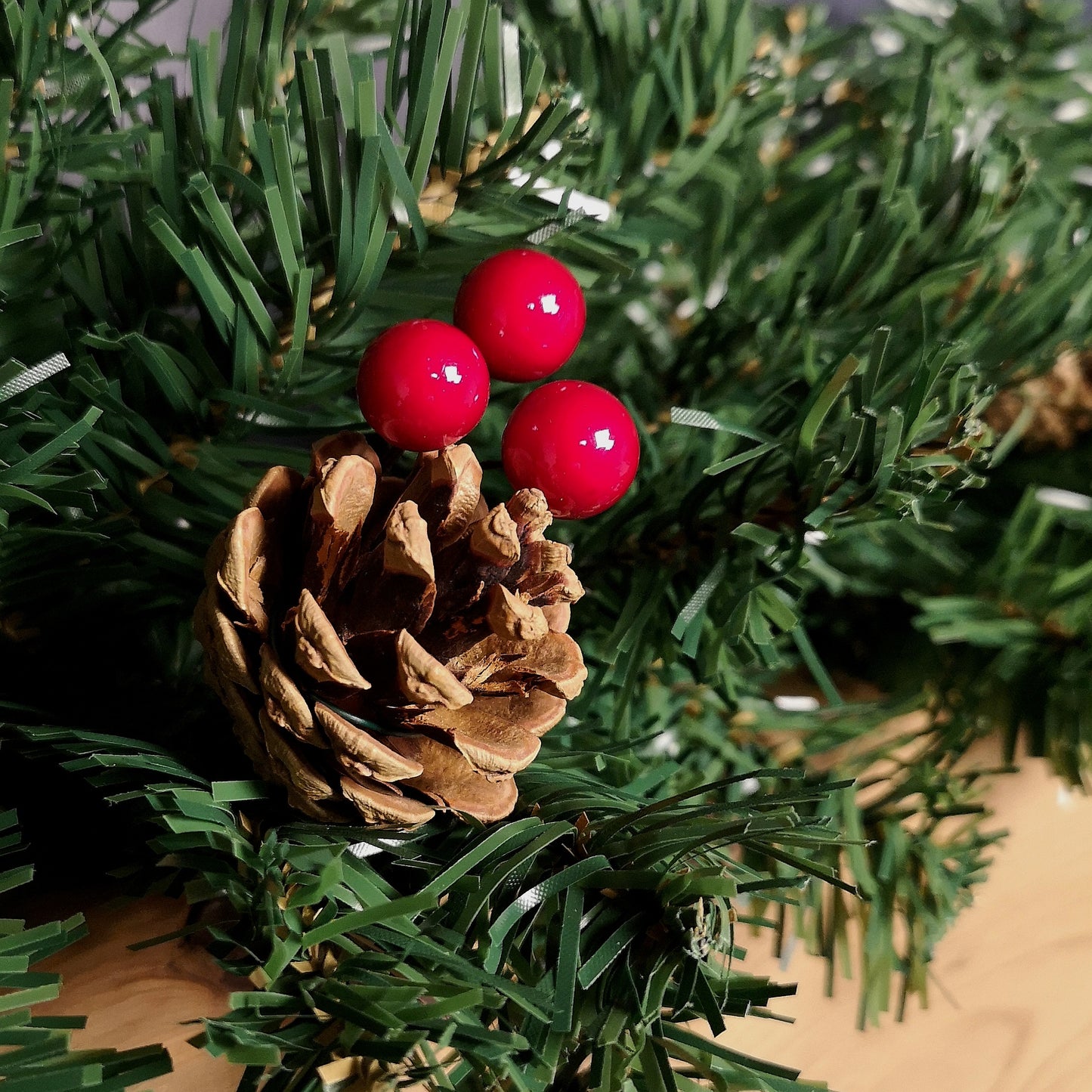 Premier 270cm (9ft) Christmas Garland Decoration With Red Berries & Cones