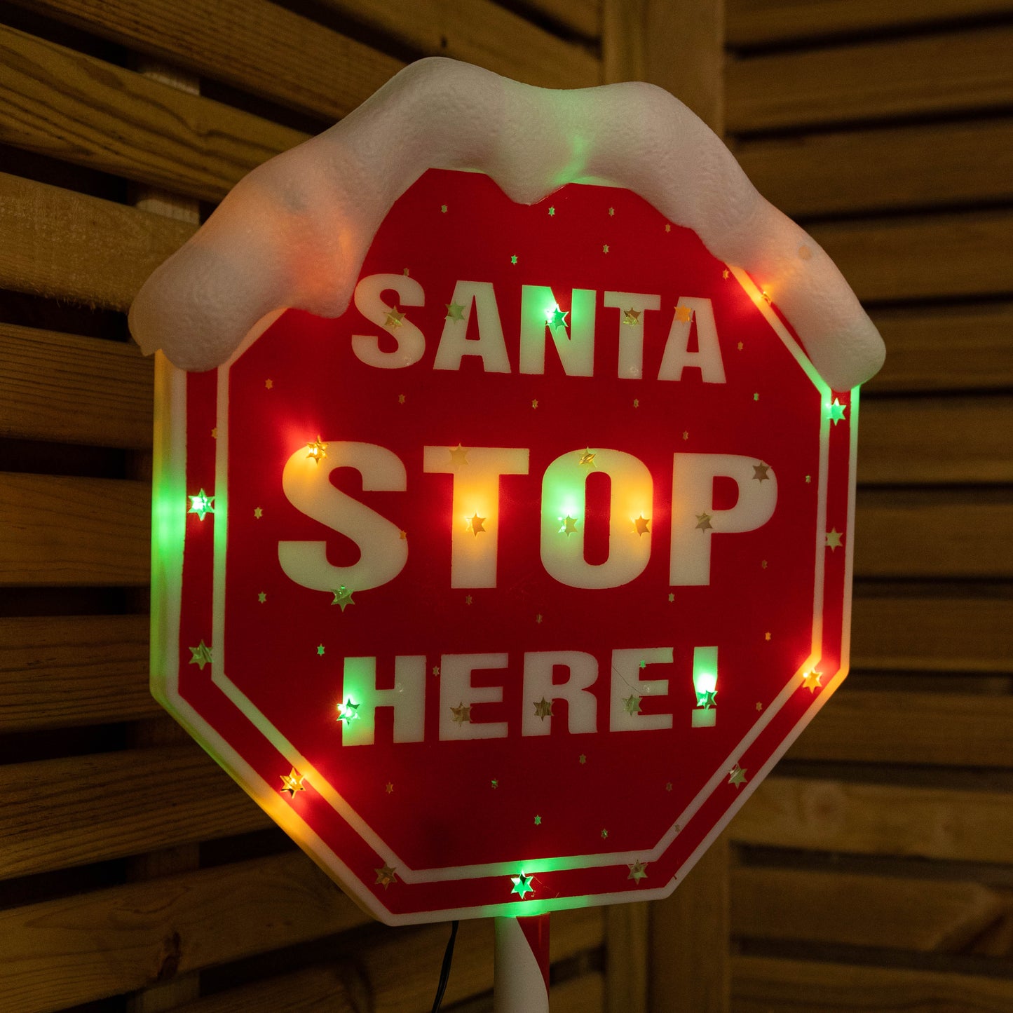 1m Light up Red Santa Stop Here Sign with 30 Multi-Coloured LEDs 