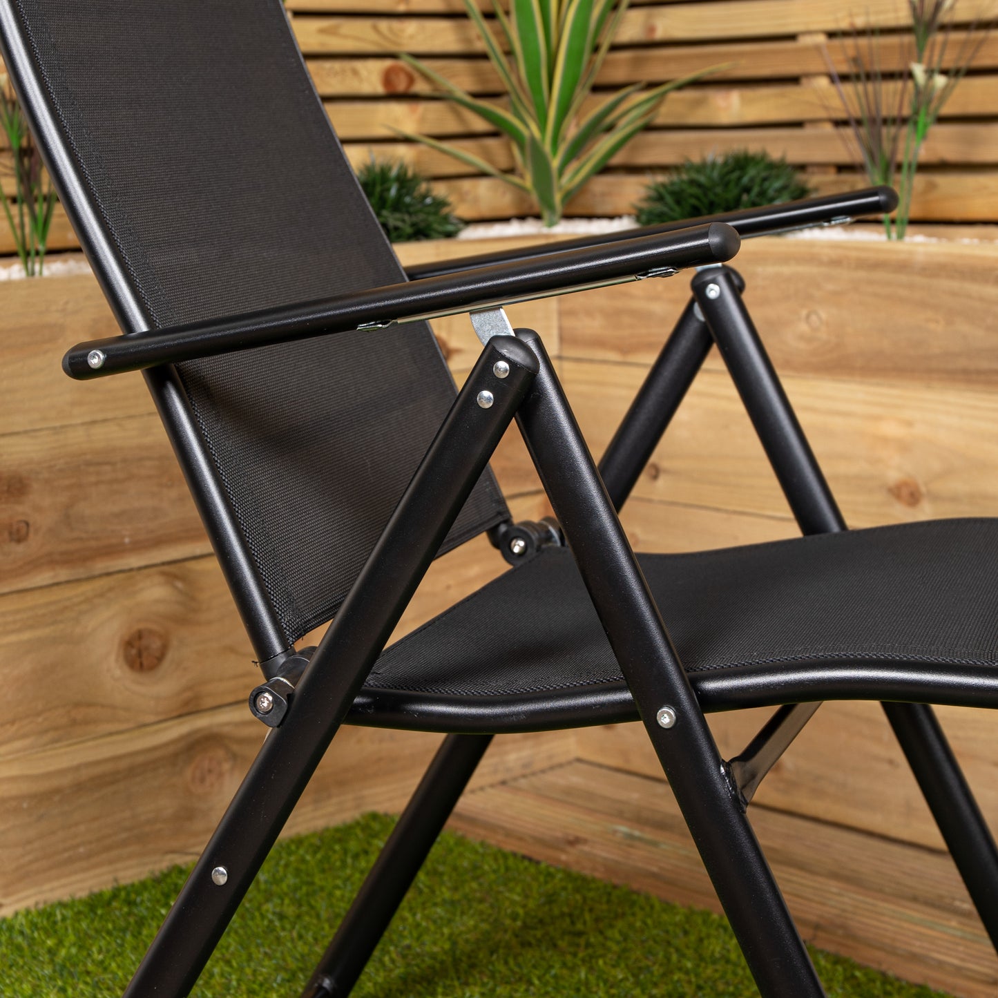 Outdoor Garden Patio Multi Position Reclining Folding Chair in Black