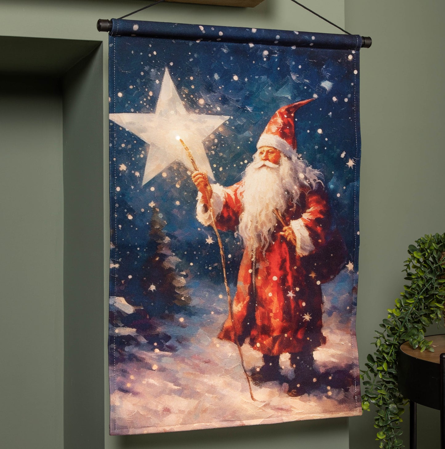 60cm x 40cm Battery Operated Light up St Nick Fabric Hanging Christmas Banner