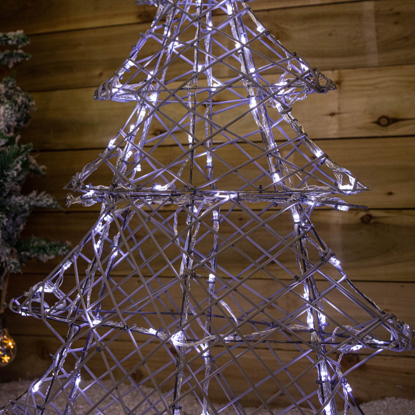 90cm Light up Grey Rattan Christmas Tree with 120 White & Warm White LEDs