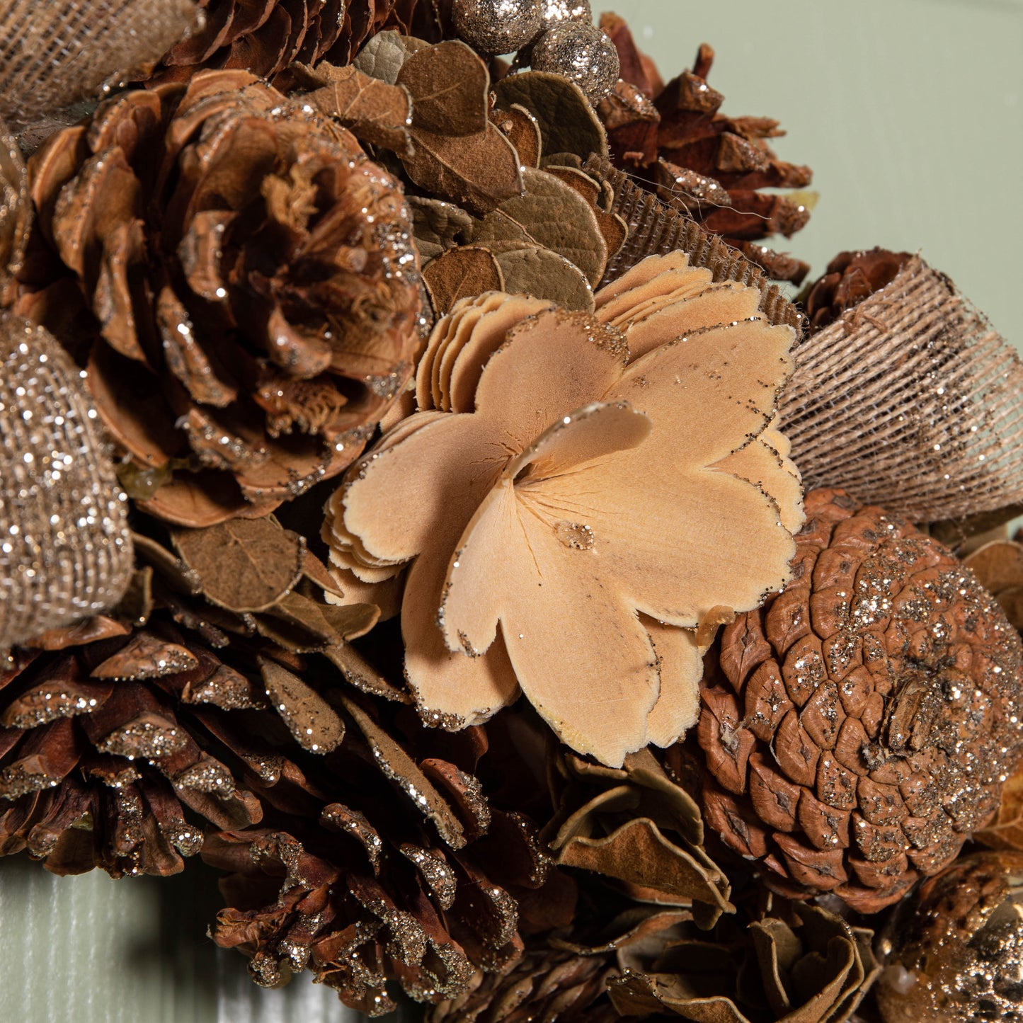 50cm Hanging Christmas Gold Fest Wreath with Pinecones and Gold Berries