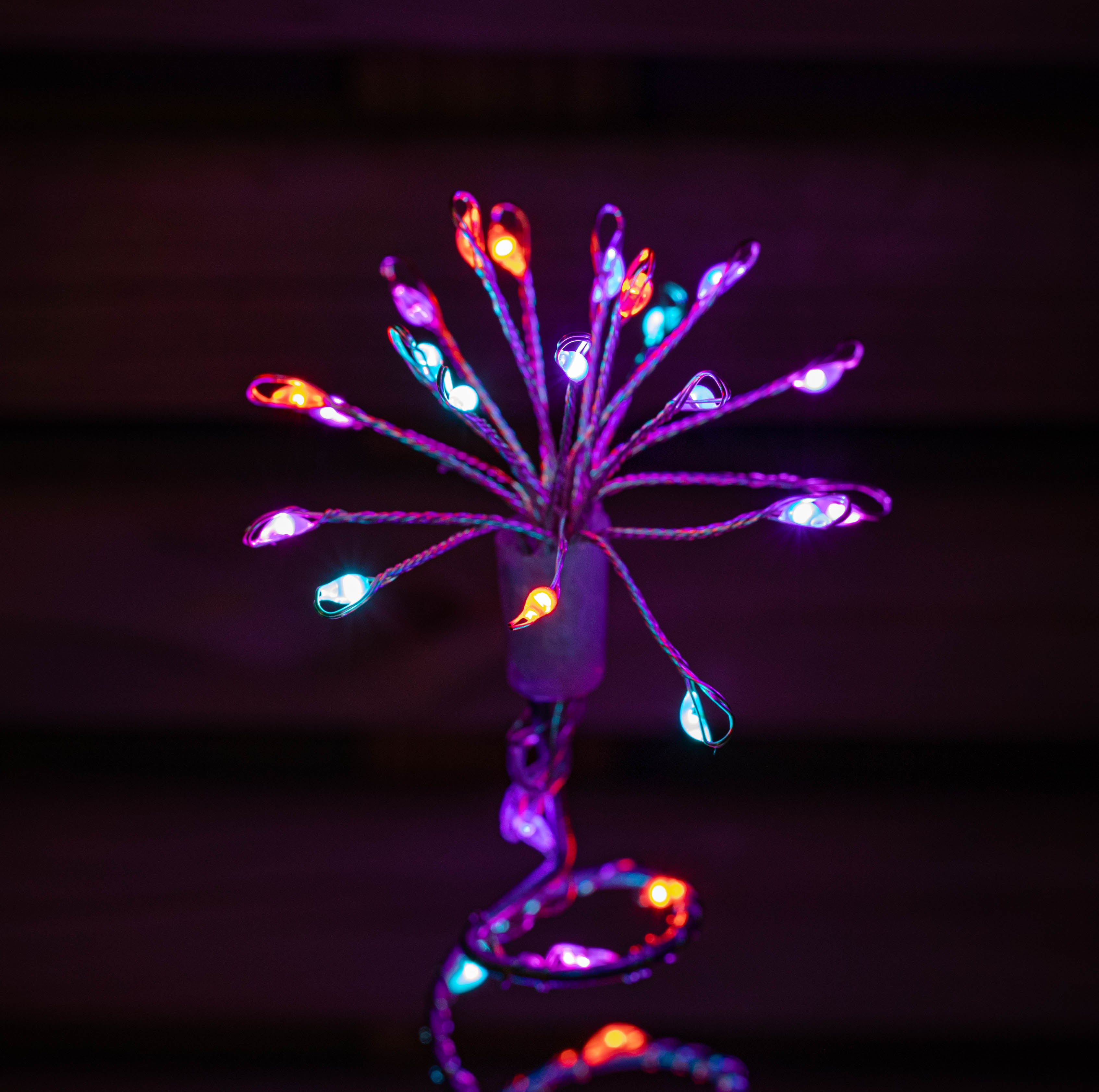 30cm Set of 4 Light up Silver Shaped Christmas Tree Garden Path Lights with 200 Rainbow LEDs