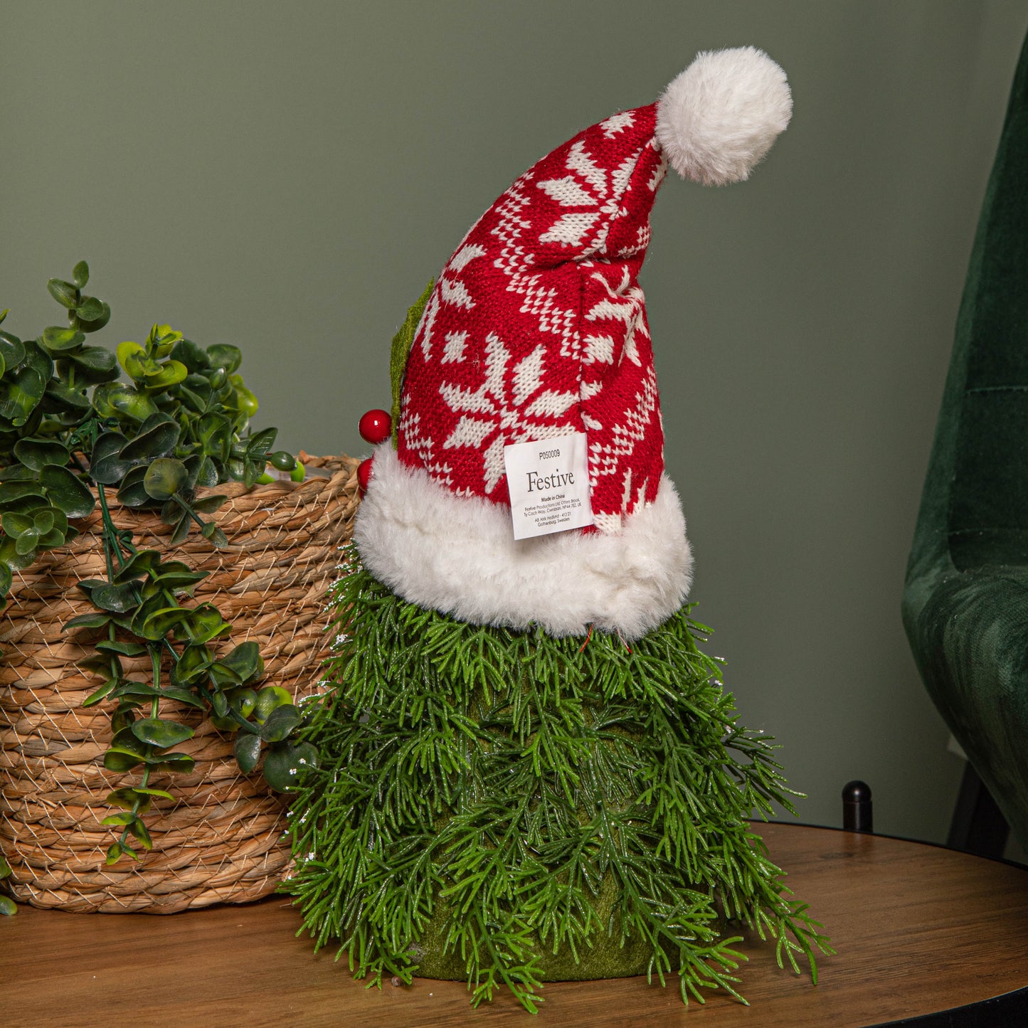 31cm Red and White Christmas Tree Sitting Gonk with Snowflake Hat