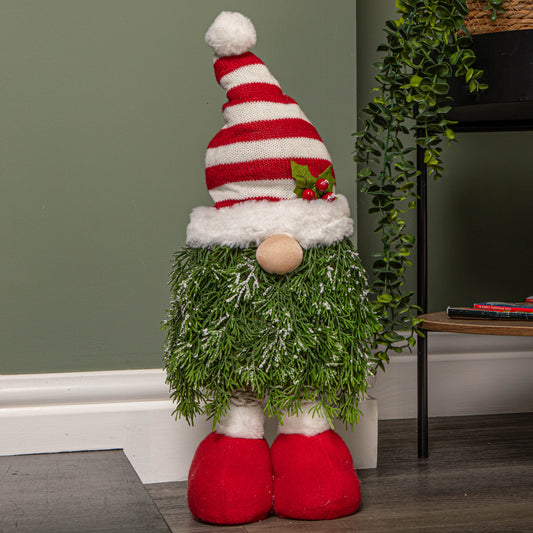 76cm Red and White Christmas Tree Standing Gonk with Striped Hat and Extendable Legs