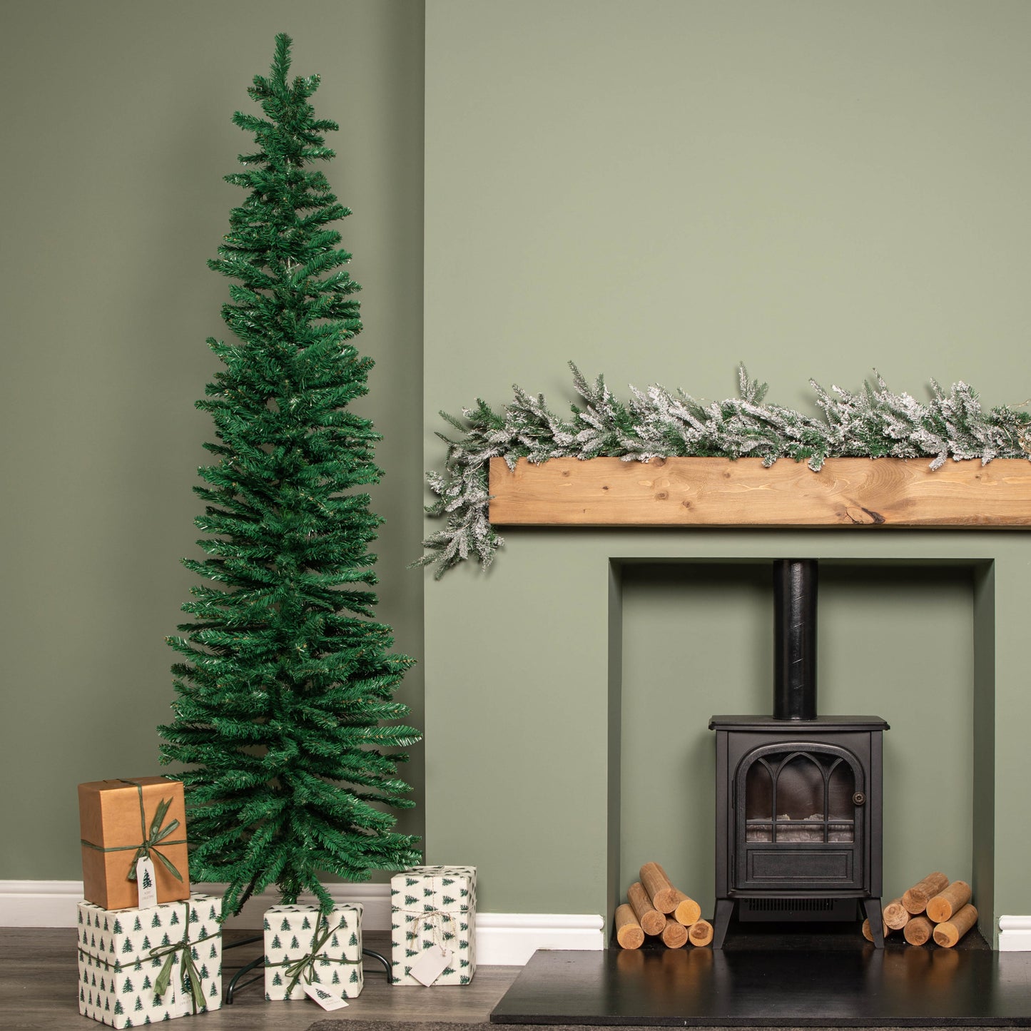 7ft (2.1m) Green Artificial Pencil Christmas Tree With Green Metal Stand and 401 Tips