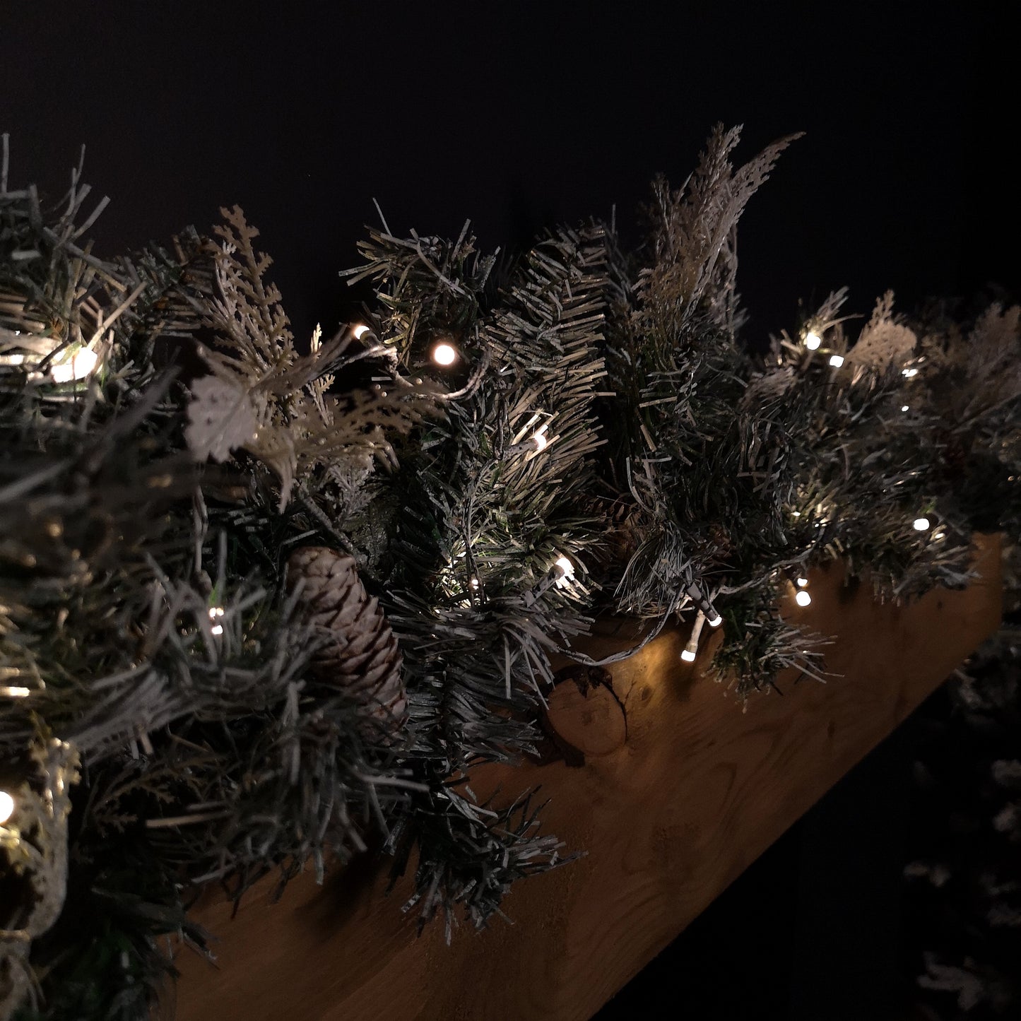 1.8m Snowy Christmas Garland with Pinecones 96 Tips and 50 Warm White LED Lights