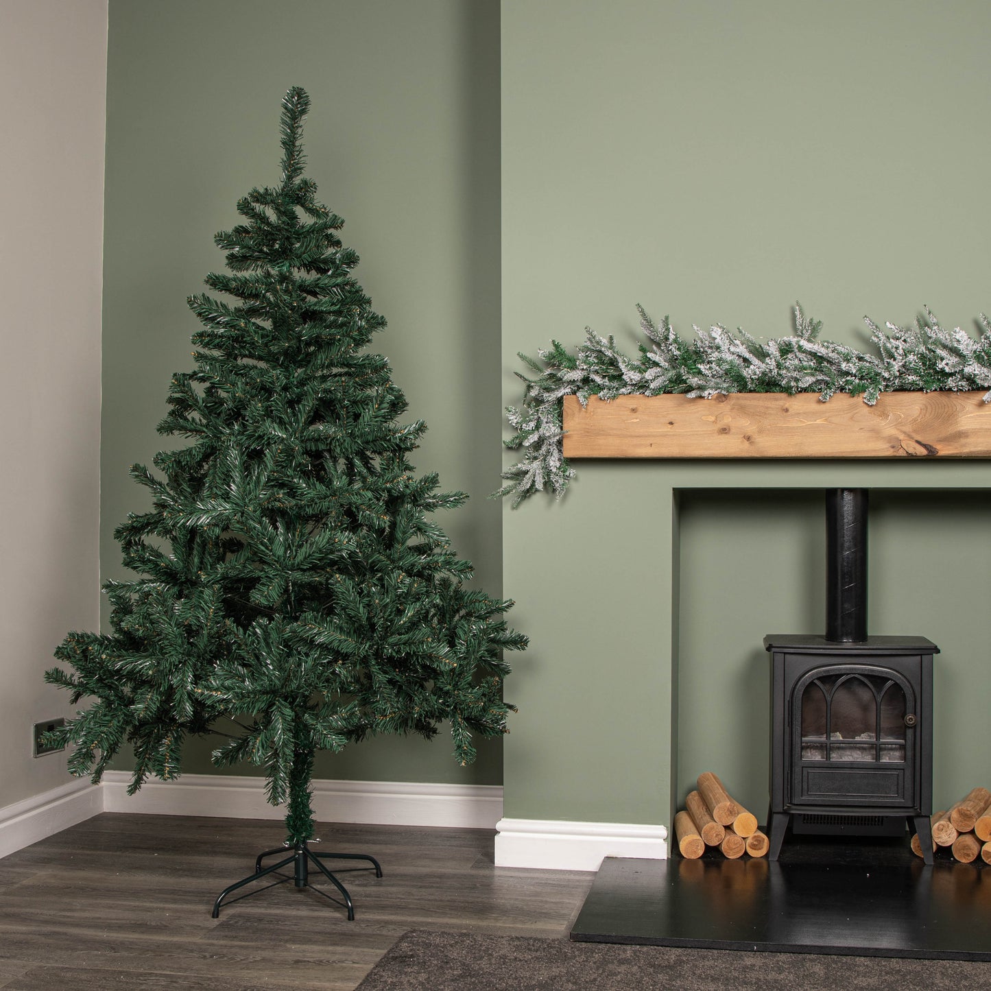 6ft (1.8m) Green Artificial Christmas Tree with Green Metal Stand and 497 Tips