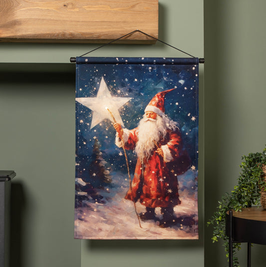 60cm x 40cm Battery Operated Light up St Nick Fabric Hanging Christmas Banner