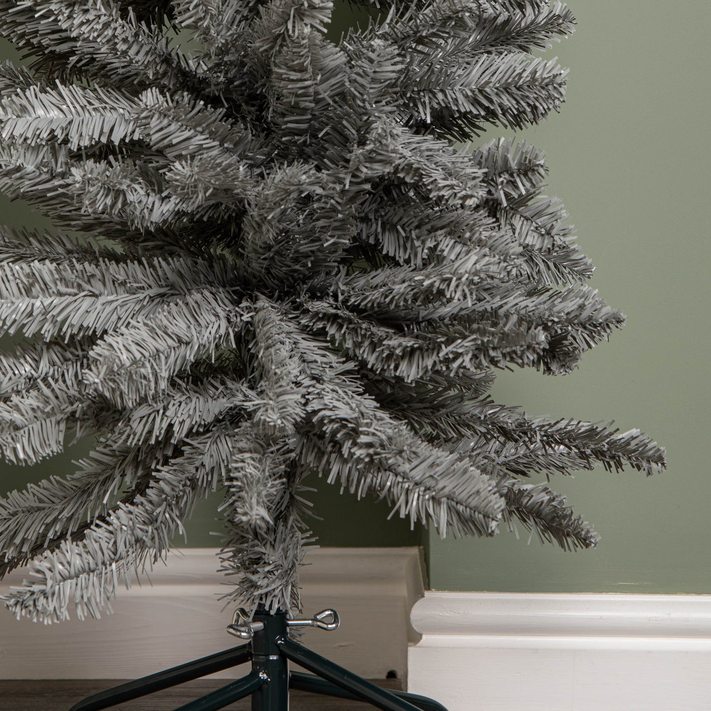 6ft (1.8m) Grey Artificial Pencil Christmas Tree With Green Metal Stand and 321 Tips