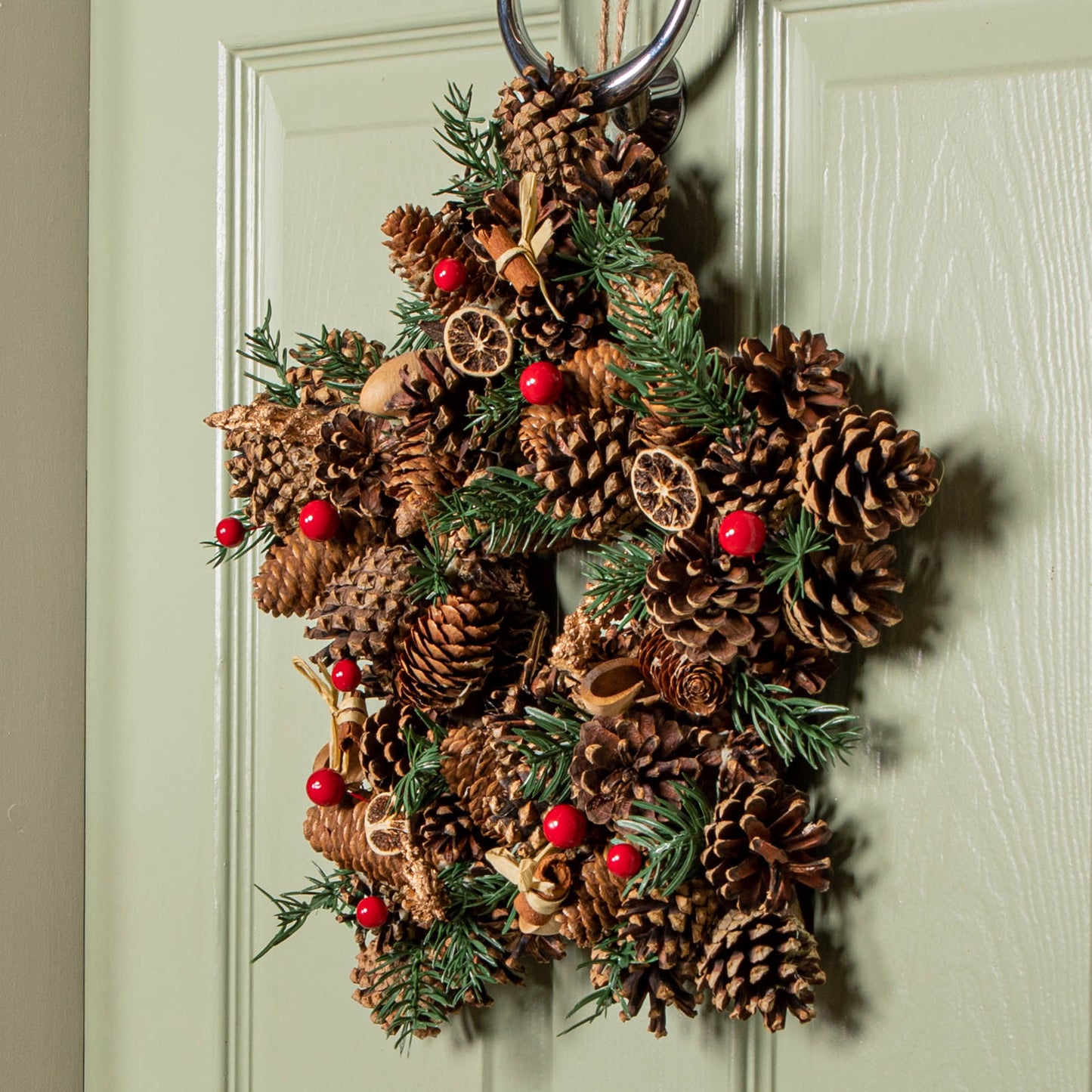 35cm Winter Spice Star Hanging Christmas Wreath with Pine Cones Red Berries & Dried Fruit