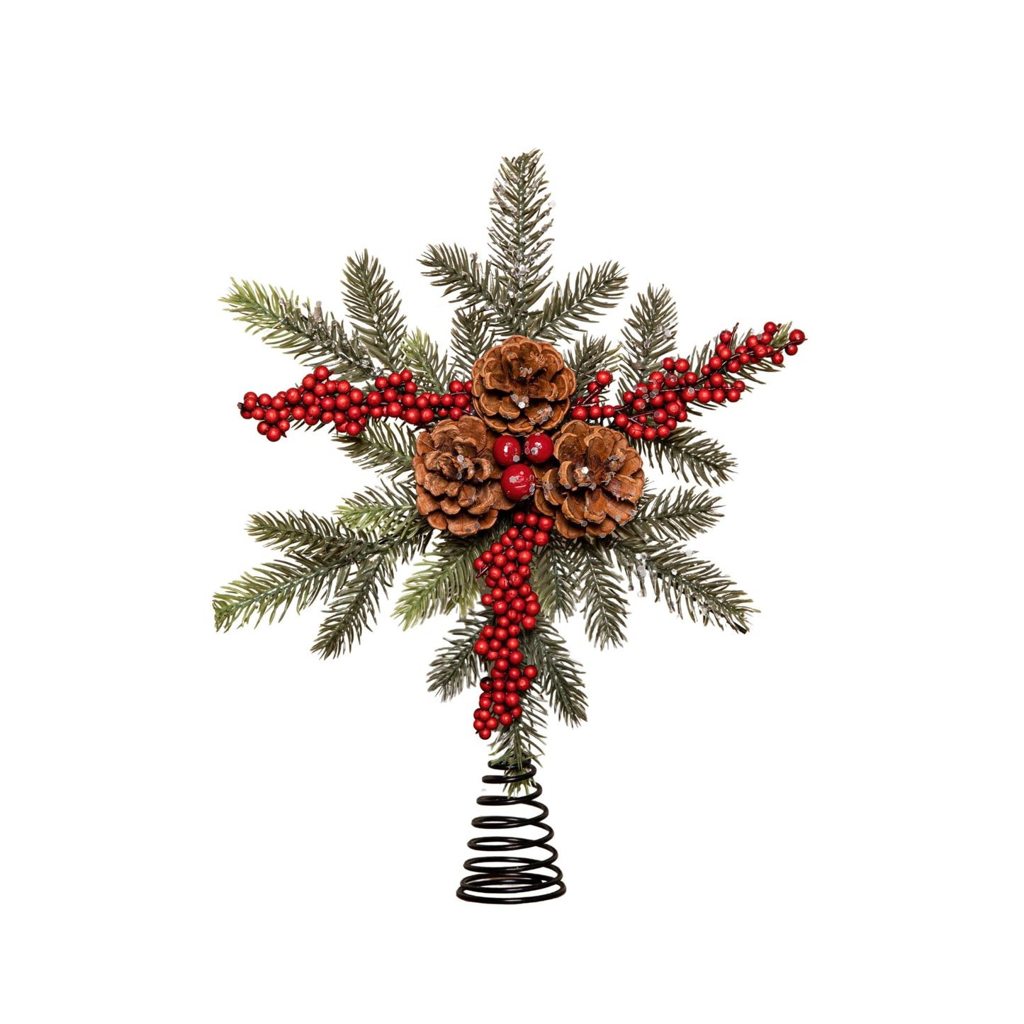 33cm Christmas Tree Topper with Pinecones, Red Berries and Frosted Seasonal Foliage