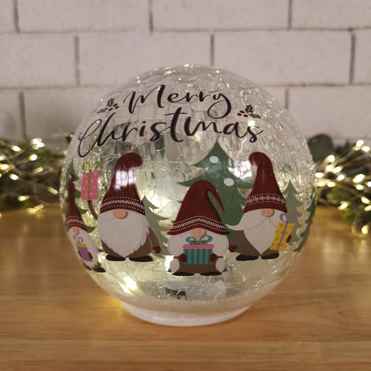 15cm Battery Operated Warm White LED Crackle Effect Ball Christmas Decoration with Gonks