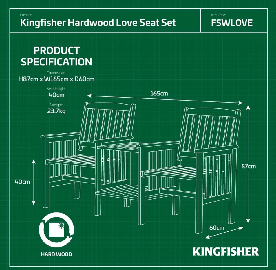 2 Person Wooden Garden Bench Love Seat & Table Garden Furniture