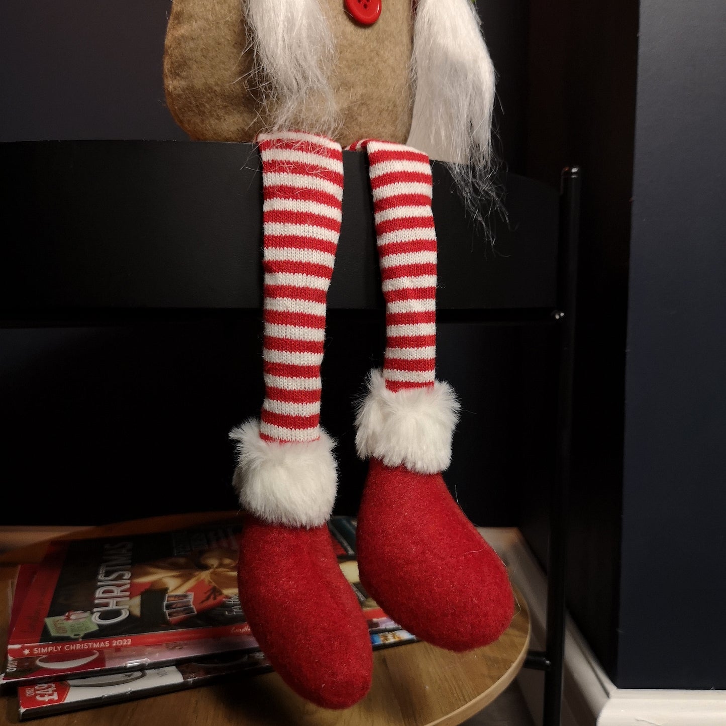 53cm Stripey Red Plush Sitting Christmas Girl Gonk with Dangly Legs and Mushroom Hat