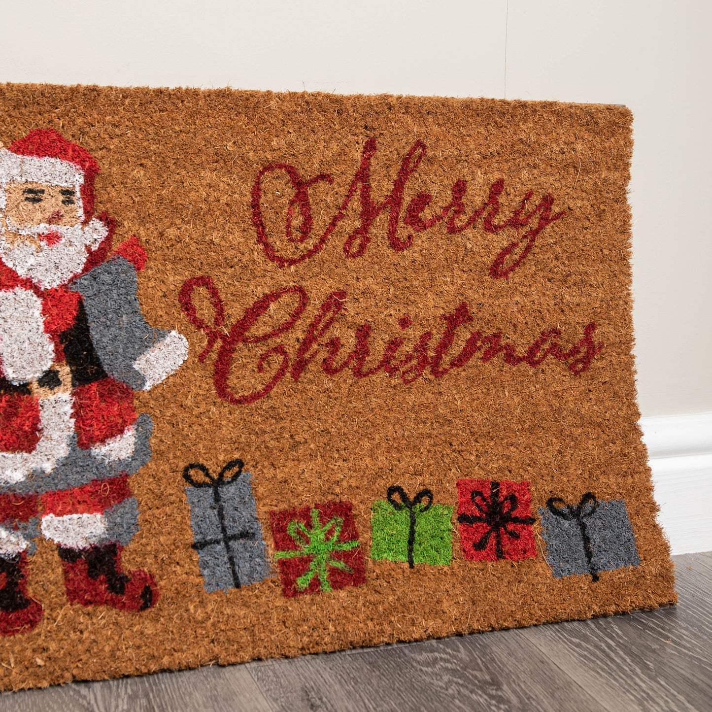 60cm x 40cm Brown Merry Christmas Doormat with Santa