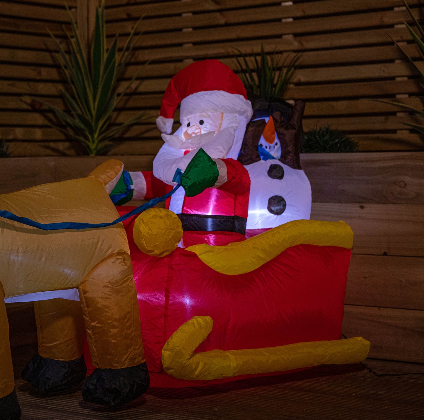 1.5m (5ft) Santa and Snowman in Red Sleigh Christmas Inflatable with White LEDs