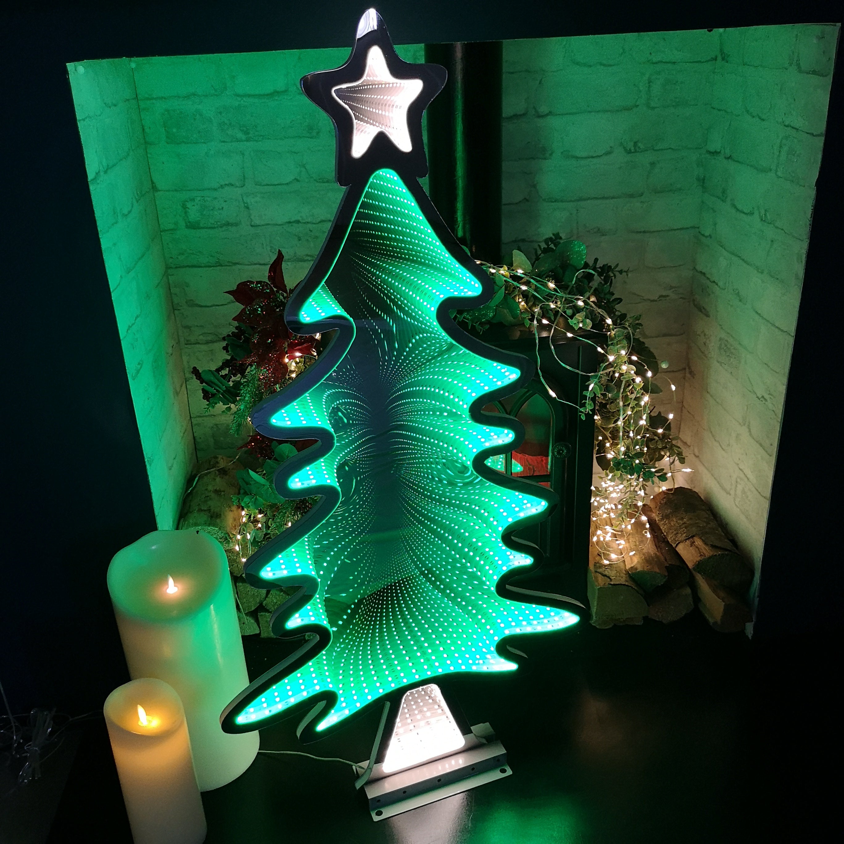 95cm Green Standing LED Infinity Christmas Tree Decoration with Metal Base