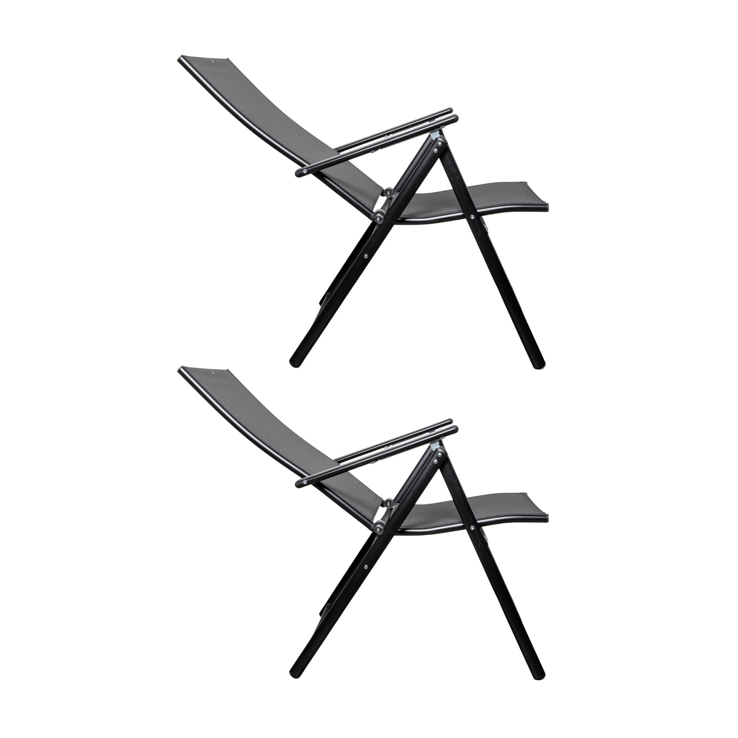 2 x Multi Position High Back Reclining Garden / Outdoor Folding Chair in Black