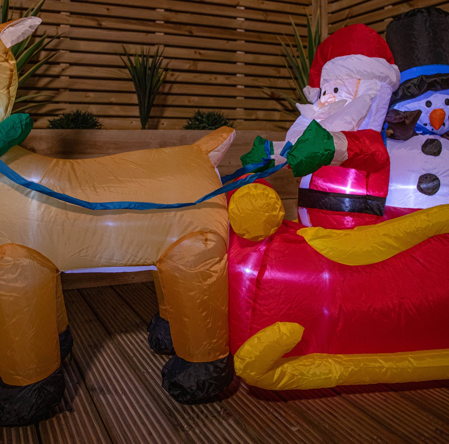 1.5m (5ft) Santa and Snowman in Red Sleigh Christmas Inflatable with White LEDs