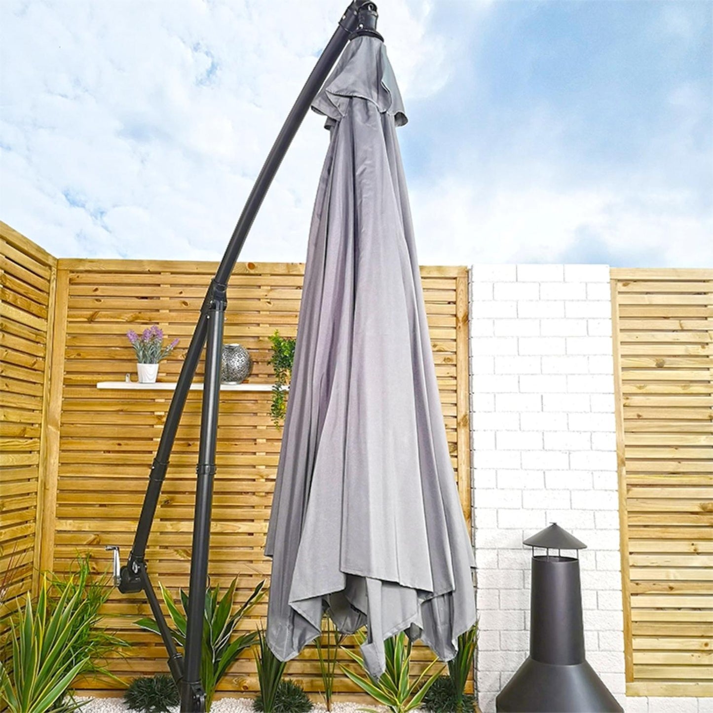 3m Hanging Banana Cantilever Garden Parasol with Cover in Grey