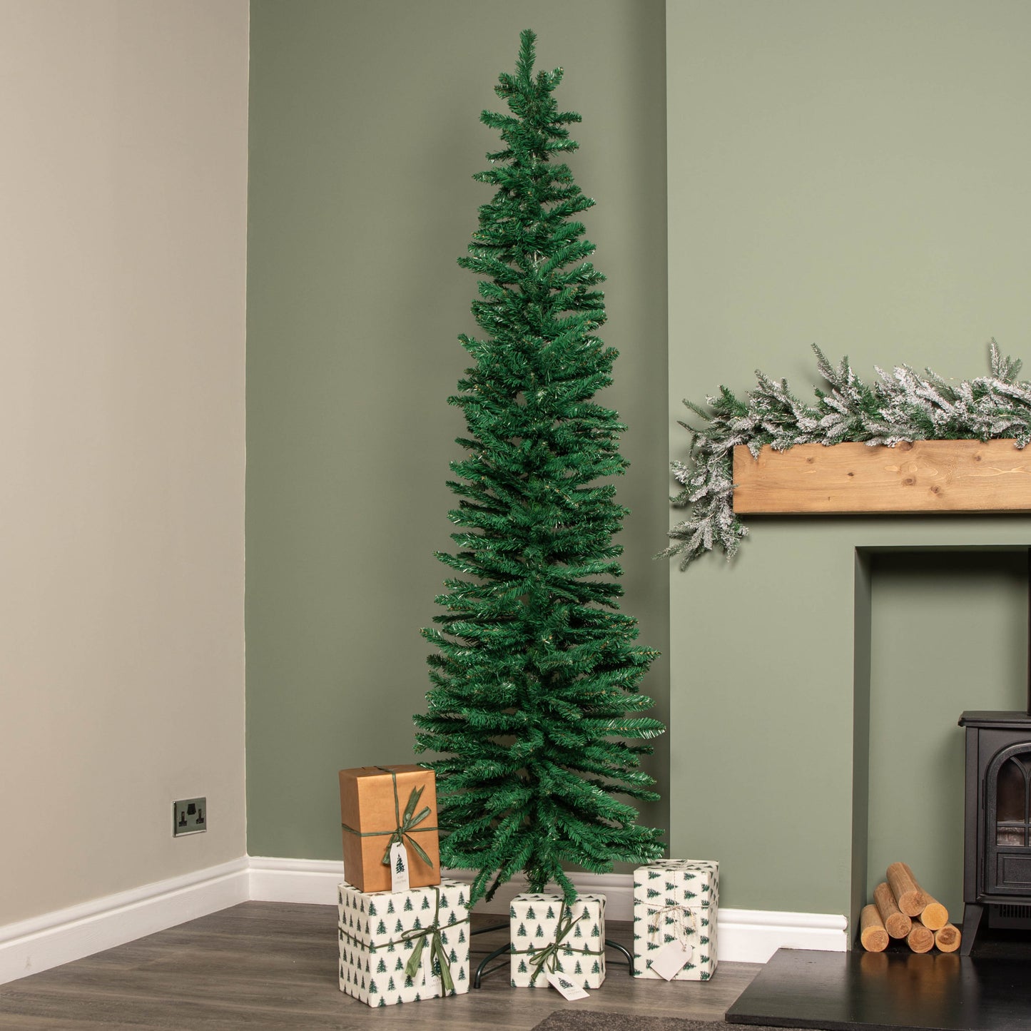 7ft (2.1m) Green Artificial Pencil Christmas Tree With Green Metal Stand and 401 Tips