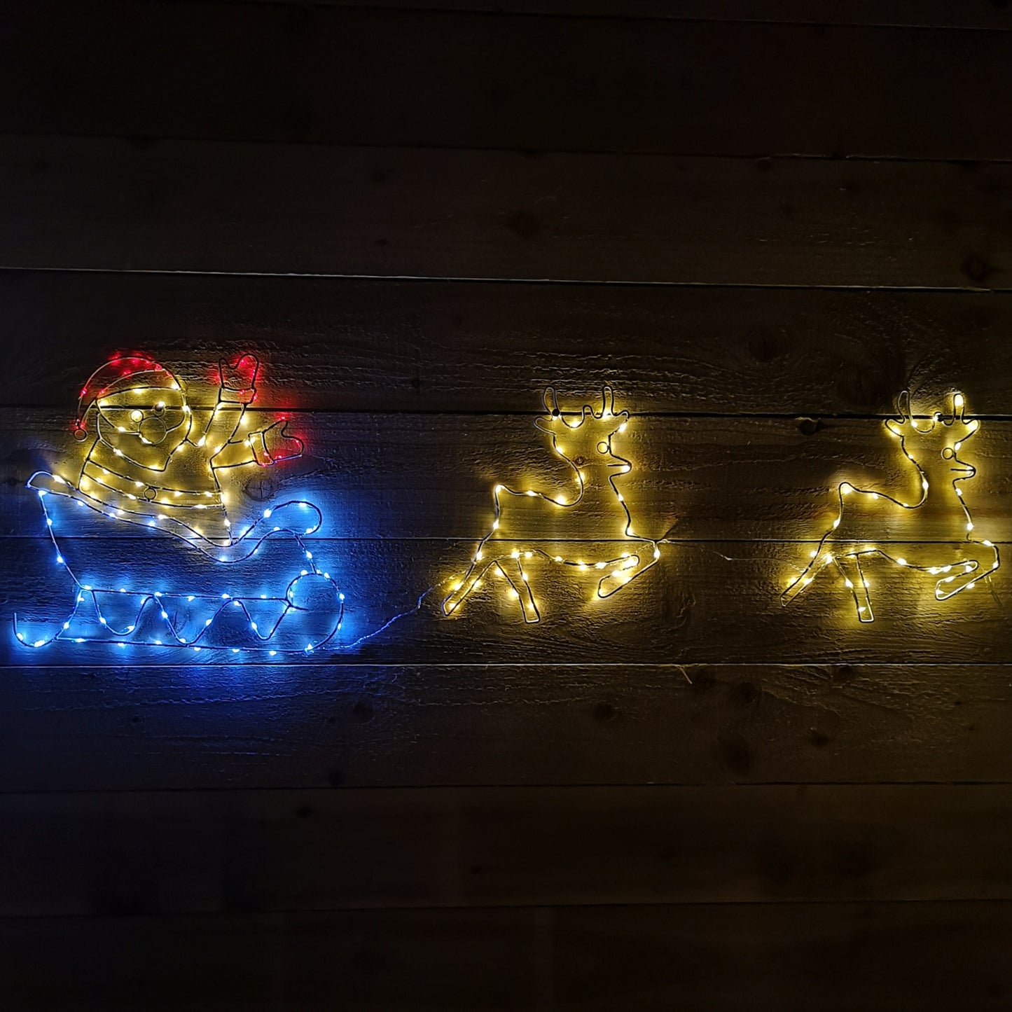 1.2m Flashing Chasing Christmas Santa Sleigh and Reindeer with 190 Red White and Blue Pin Wire LED