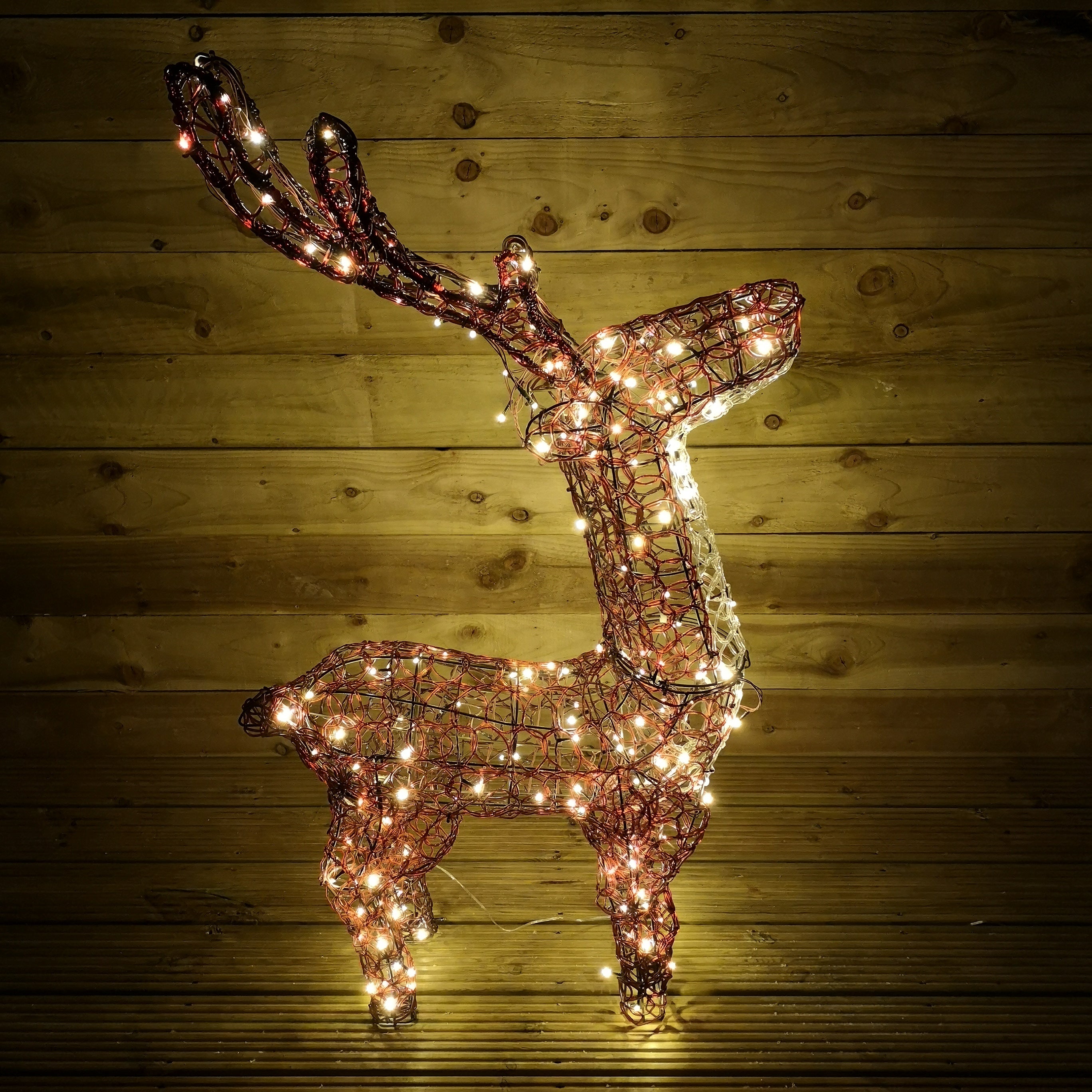 1.2m Flashing Warm White 200 LED Reindeer Outdoor Christmas Light Up Decorations